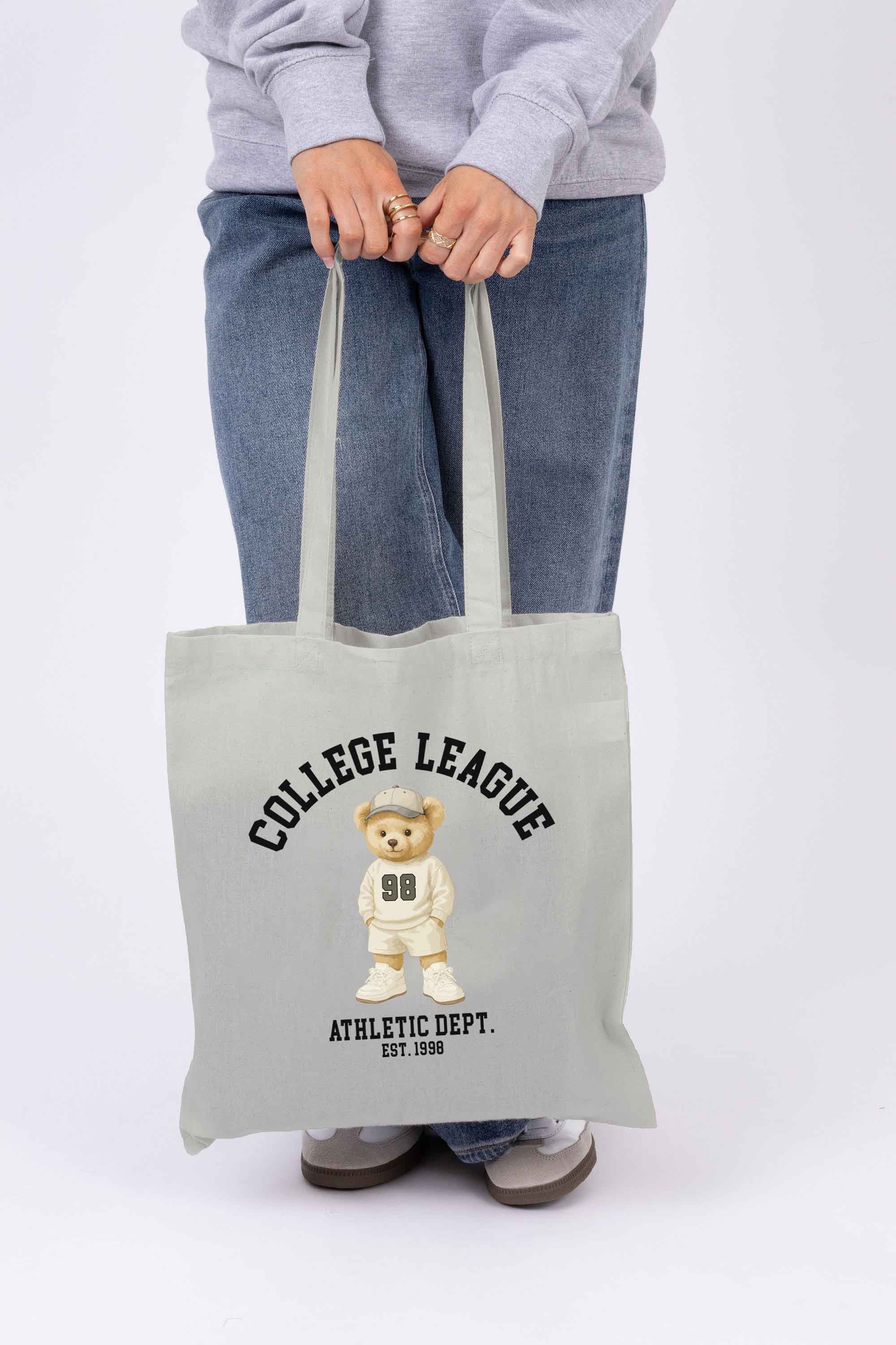 College League Teddy Athletic Printed Cotton Tote Bag