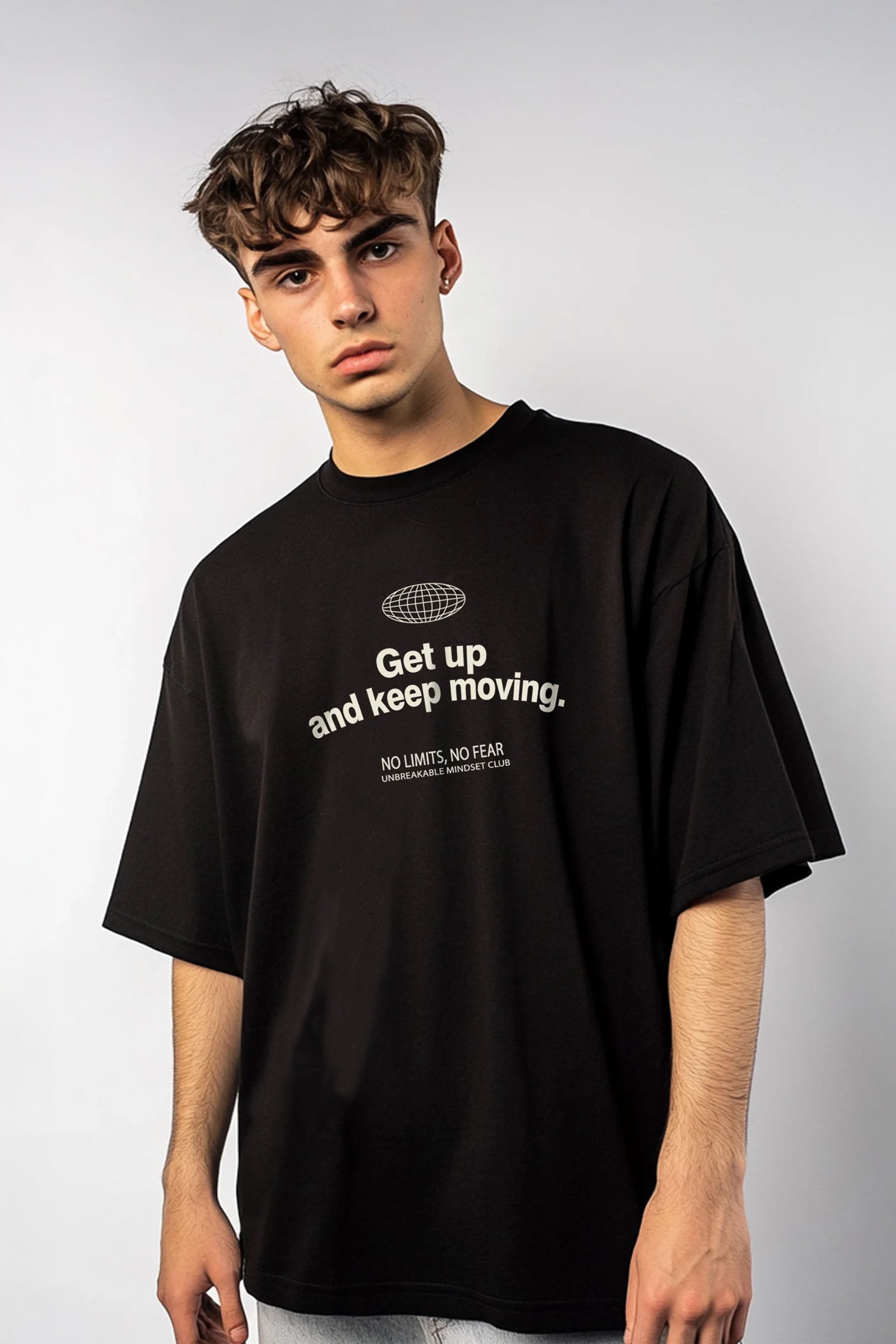 Mens 220 Gsm Oversized Get Up And Keep Moving Printed T-shirt (Custom Pack)