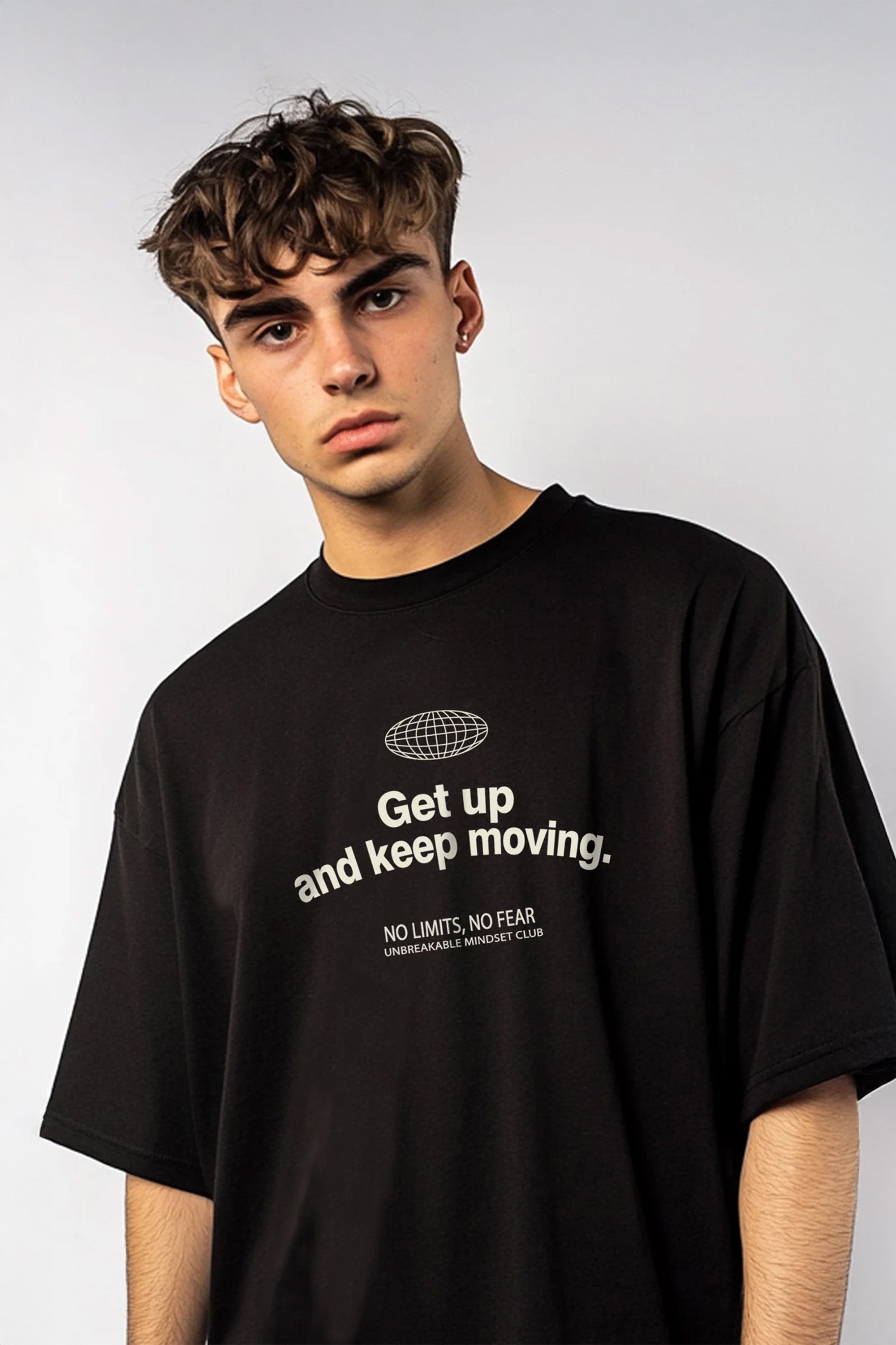 Mens 220 Gsm Oversized Get Up And Keep Moving Printed T-shirt (Custom Pack)