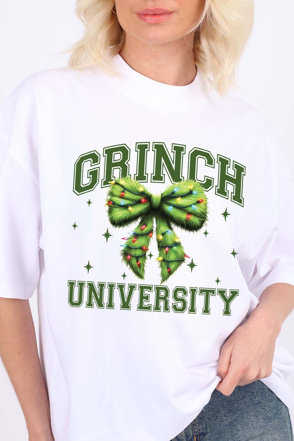 220GSM Oversize Christmas T-Shirt In Grinch University Print