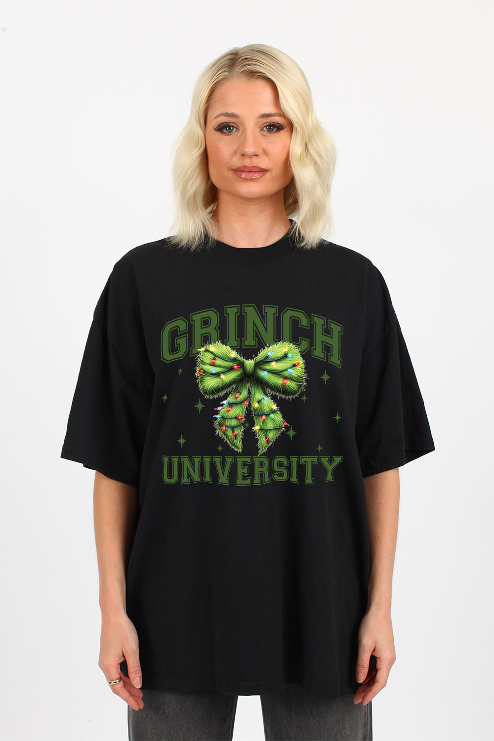 220GSM Oversize Christmas T-Shirt In Grinch University Print