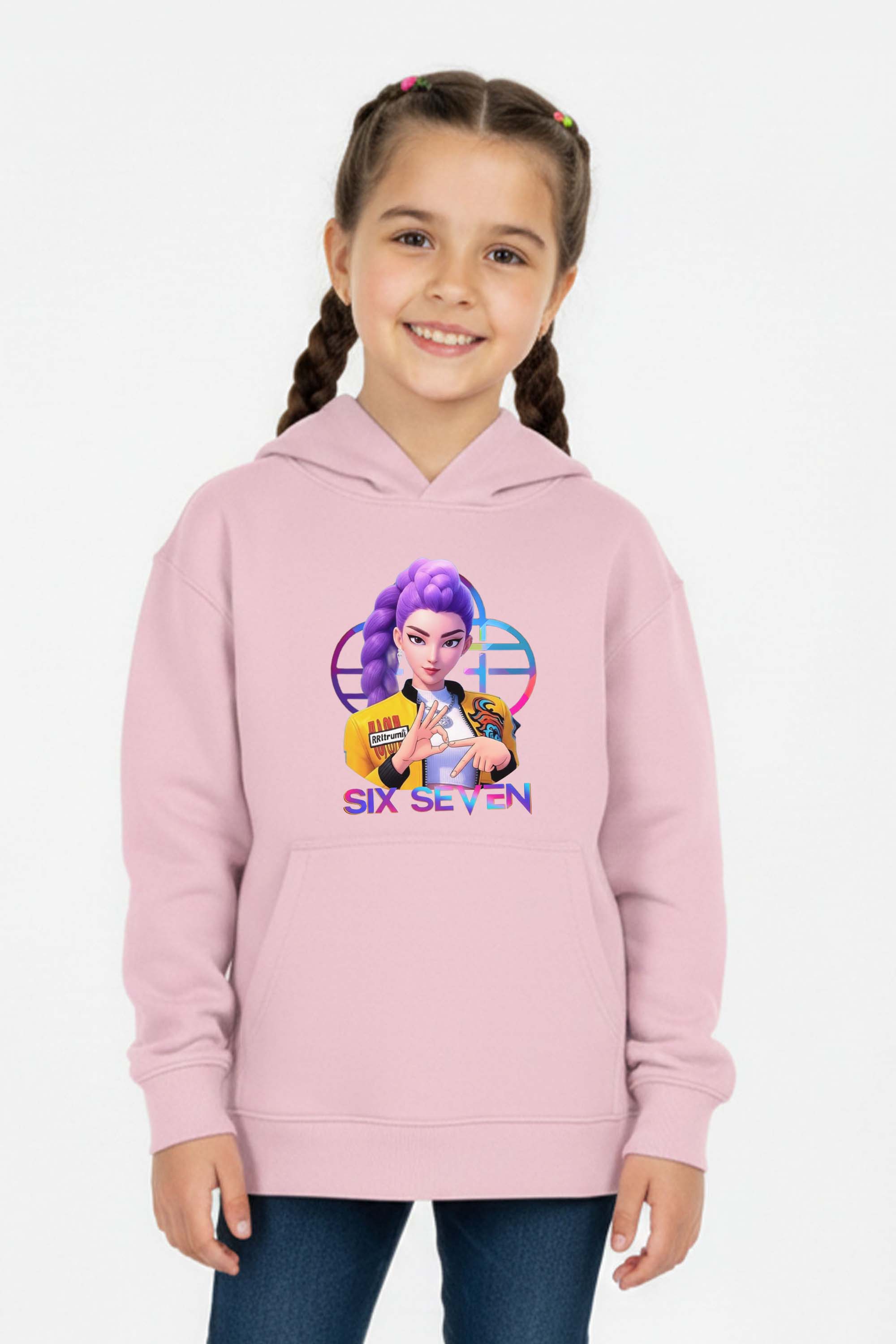Kids K-Pop Rumi Six Seven Graphic Printed Hoodie