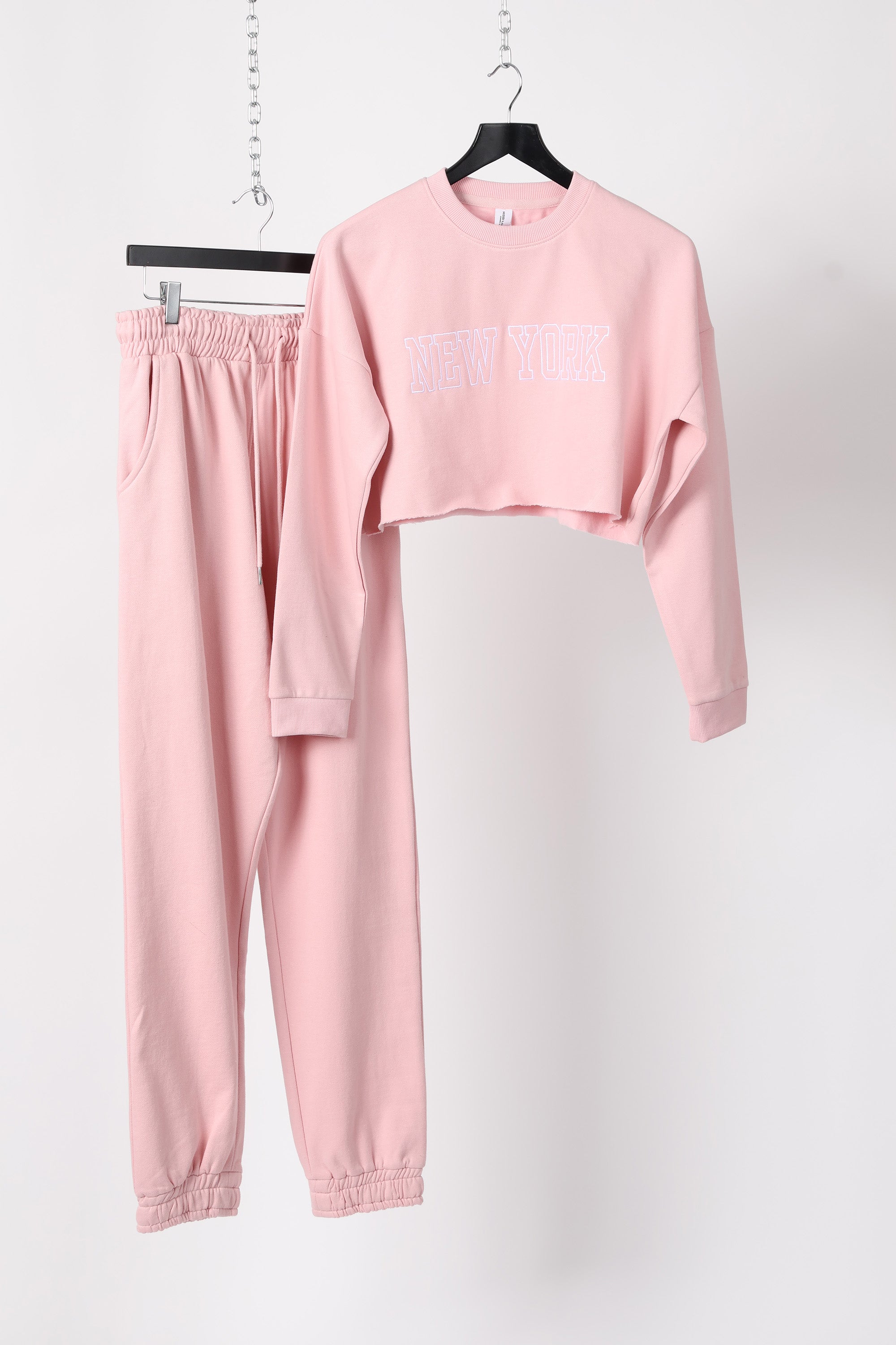 Embroidered “New York” Cropped Sweatshirt & Jogger Co-Ord Set (Pack of 3)