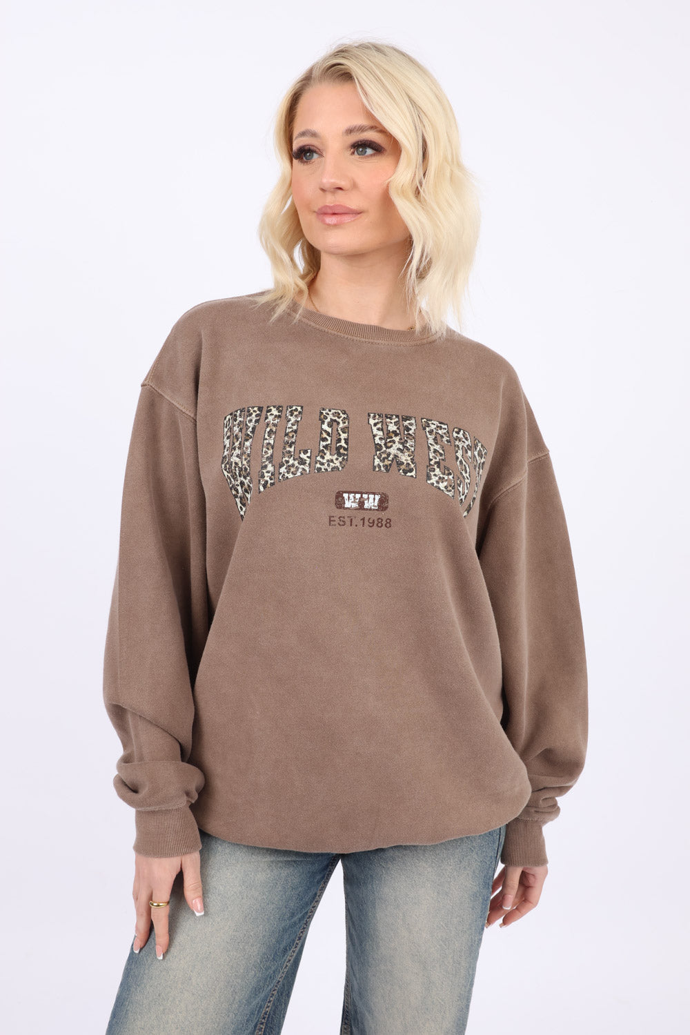 Washed Oversized Sweatshirt In Wild West Leopard Print