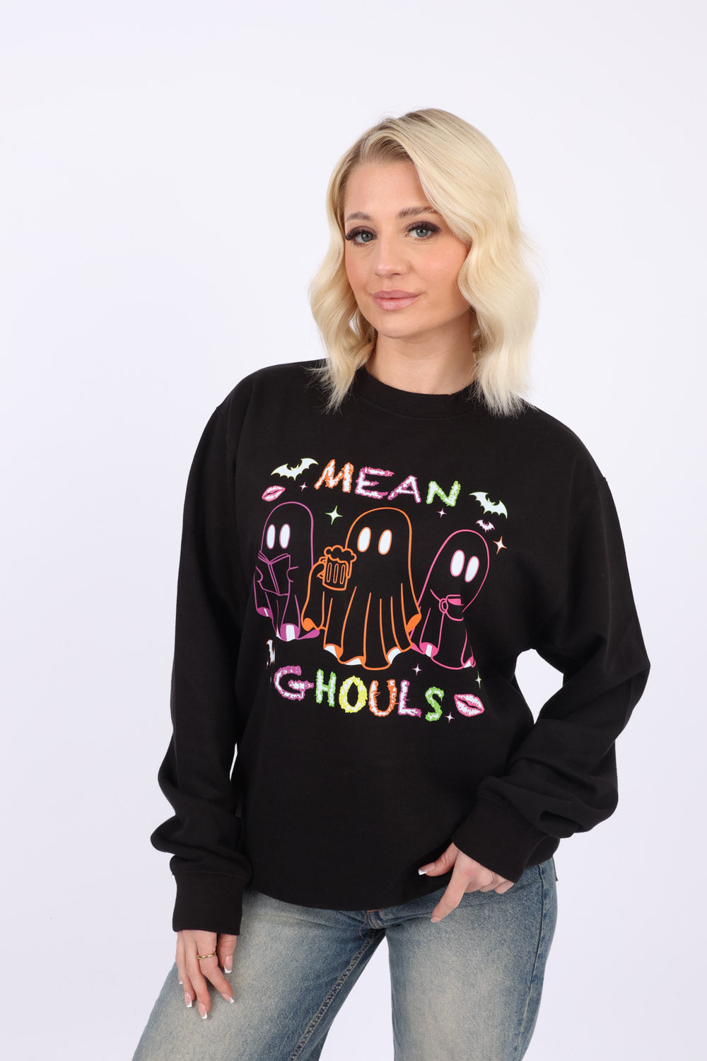 Basic Crew Neck Sweatshirt In Mean Ghouls Print (Pack of 3)