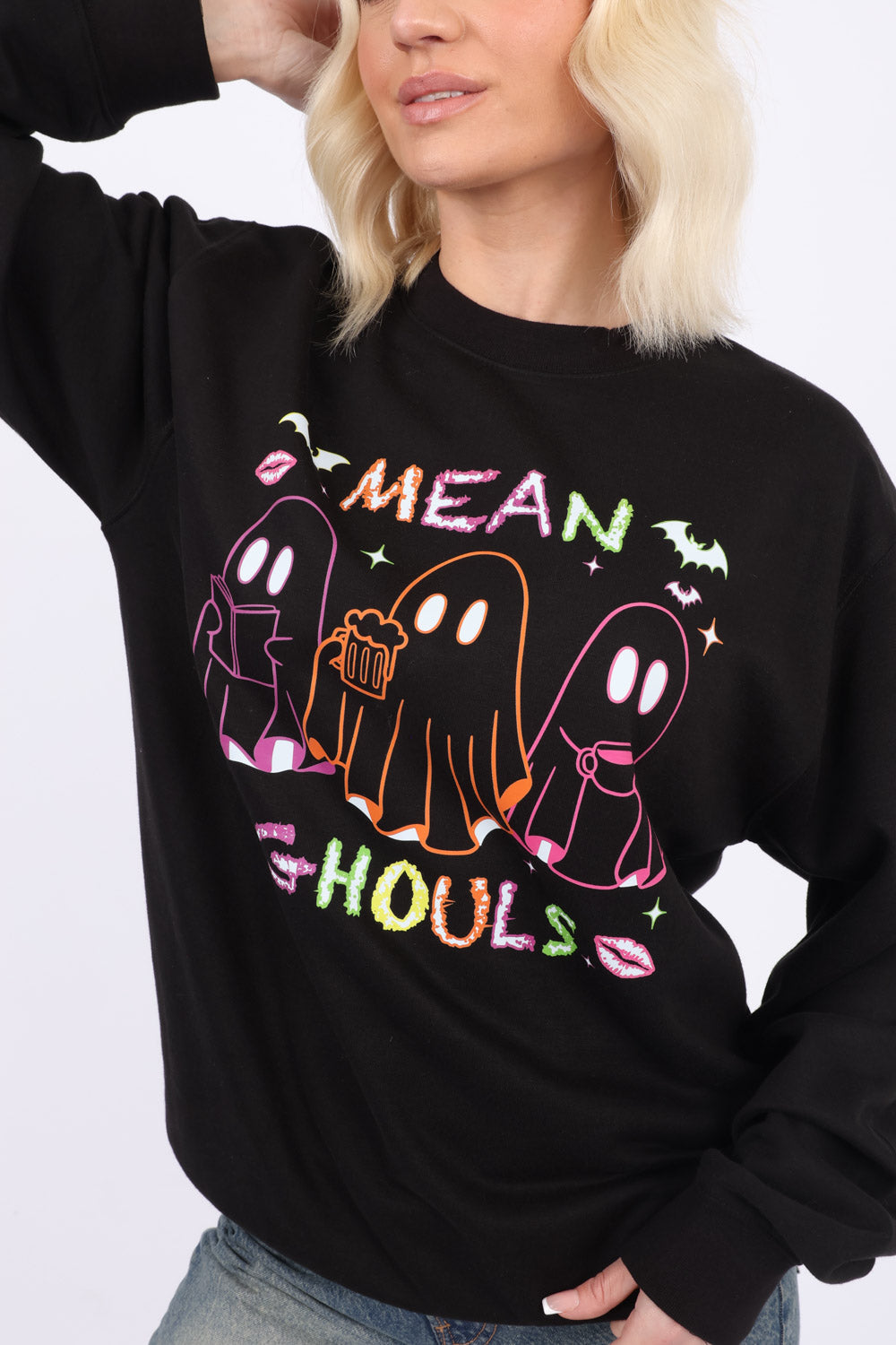 Basic Crew Neck Sweatshirt In Mean Ghouls Print (Pack of 3)