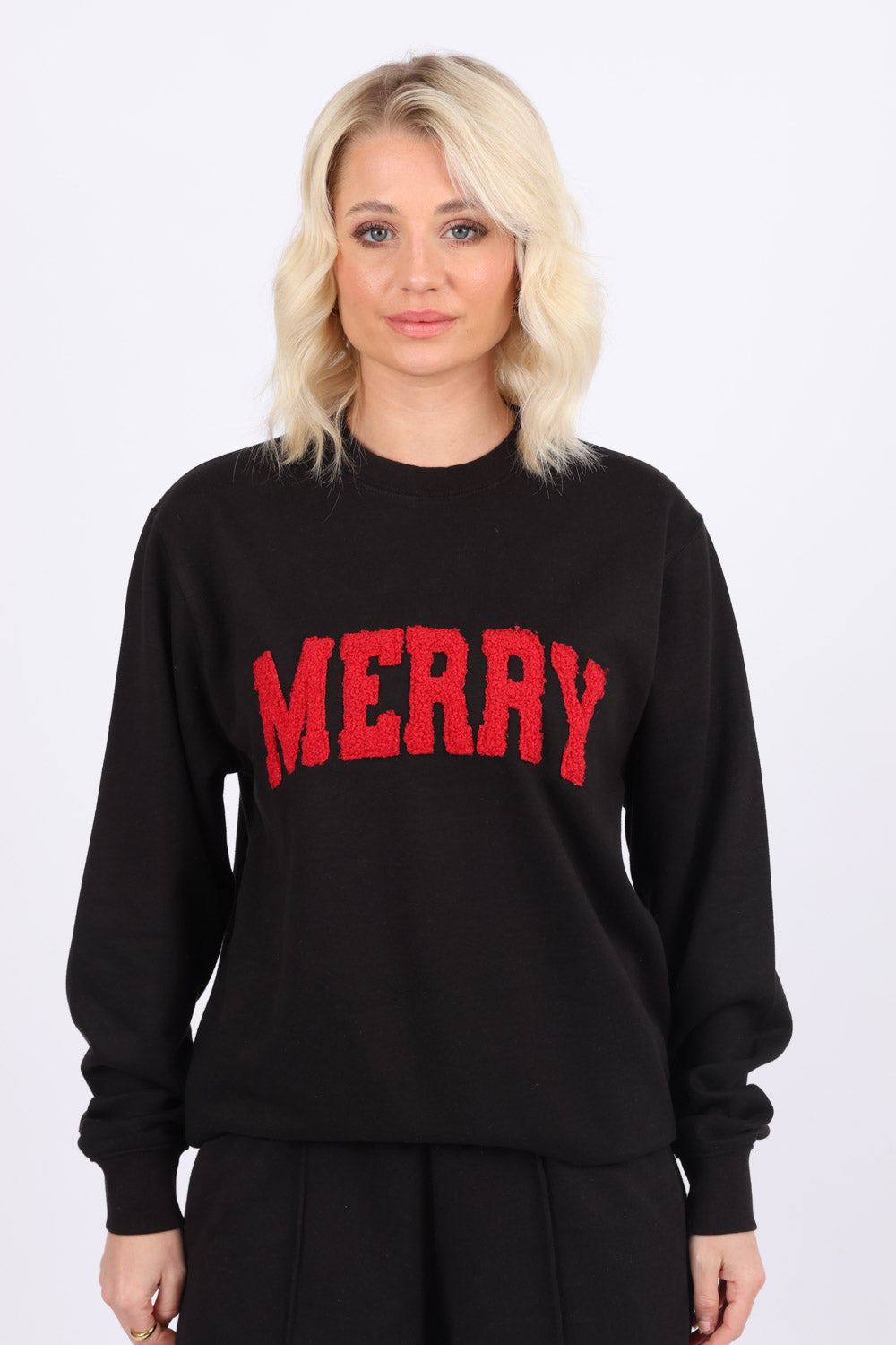 Merry Laser-Cut Bouclé Appliqué Christmas Sweatshirt (Pack of 6)| Christmas Jumper