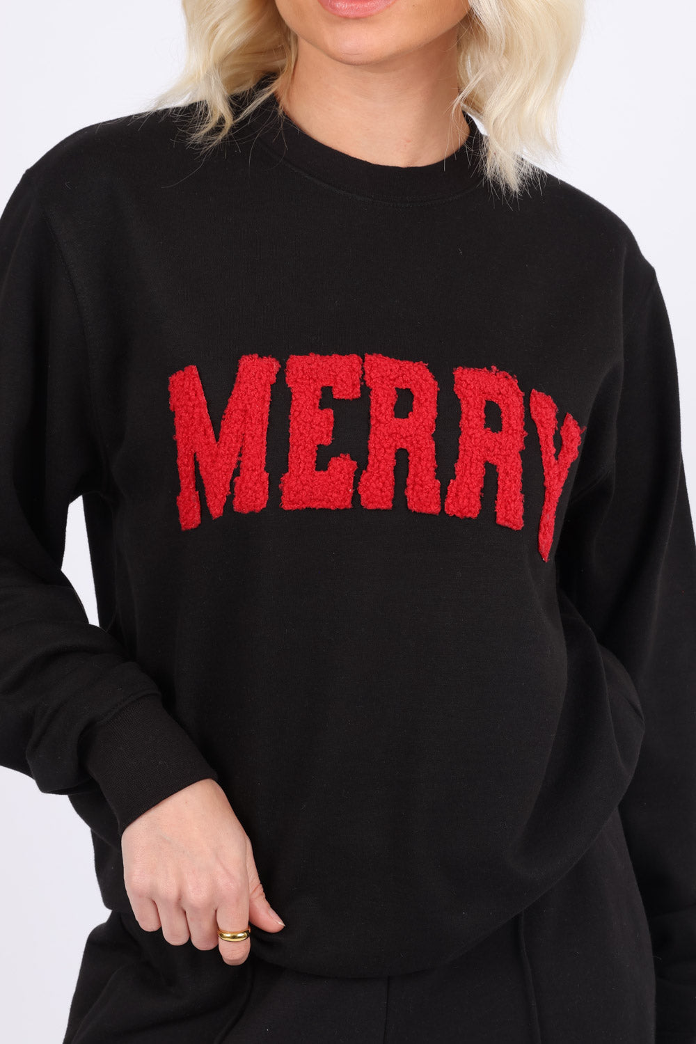 Merry Laser-Cut Bouclé Appliqué Christmas Sweatshirt (Pack of 6)| Christmas Jumper