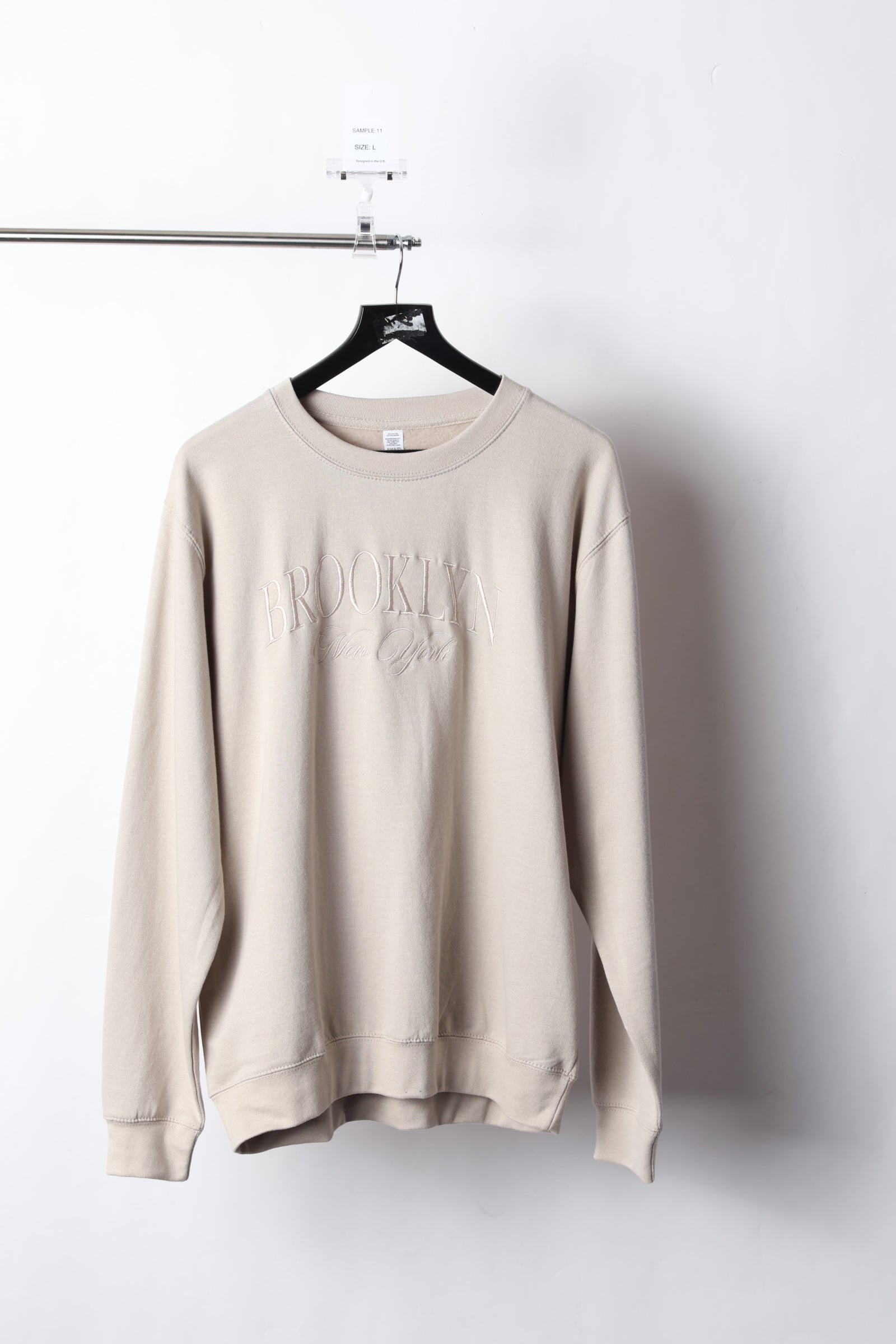 Brooklyn Embroidered Natural Stone Sweatshirt (Size L) - Sample