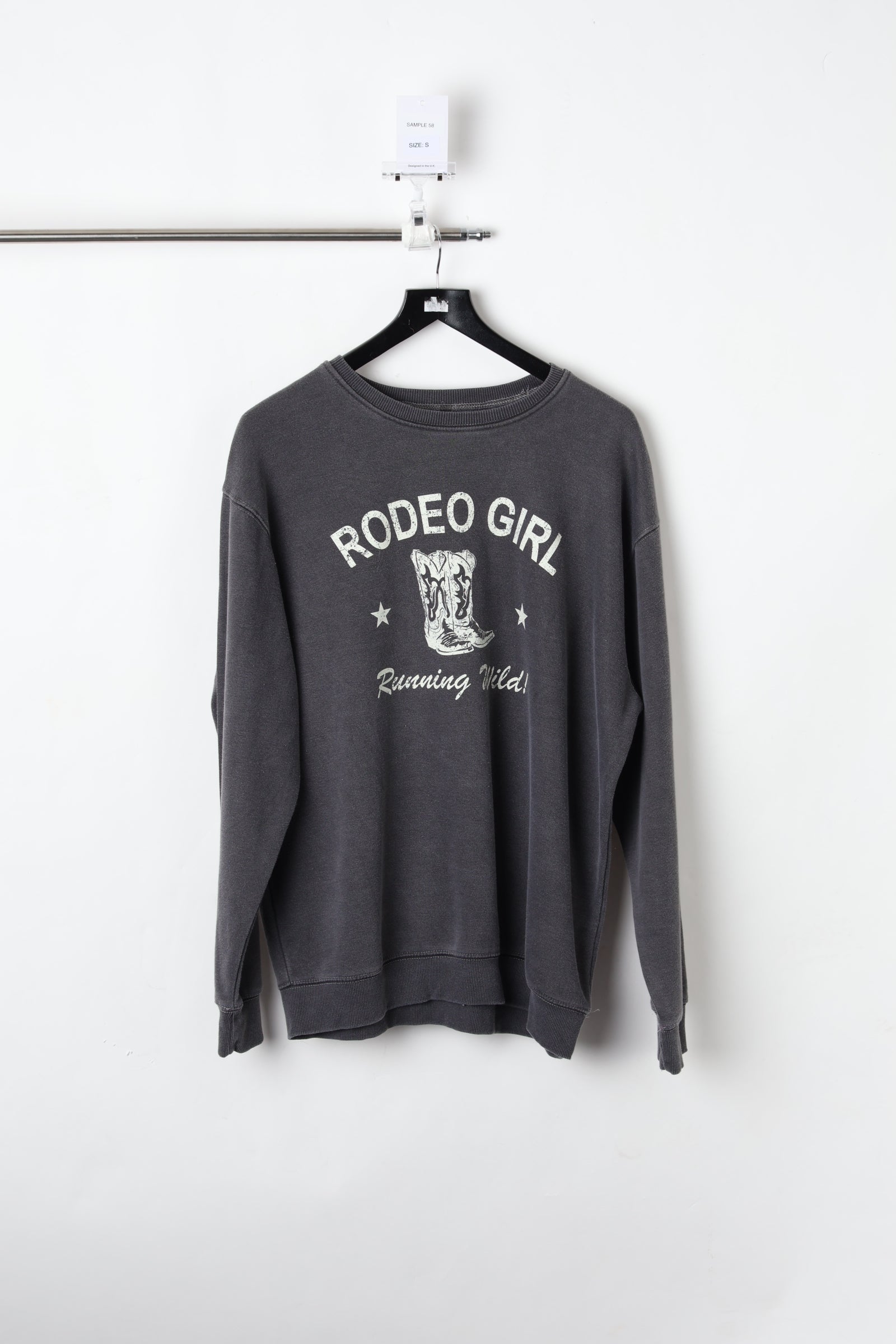 Rodeo Girl Graphic Printed Washed Charcoal Sweatshirt (Size S) - Sample