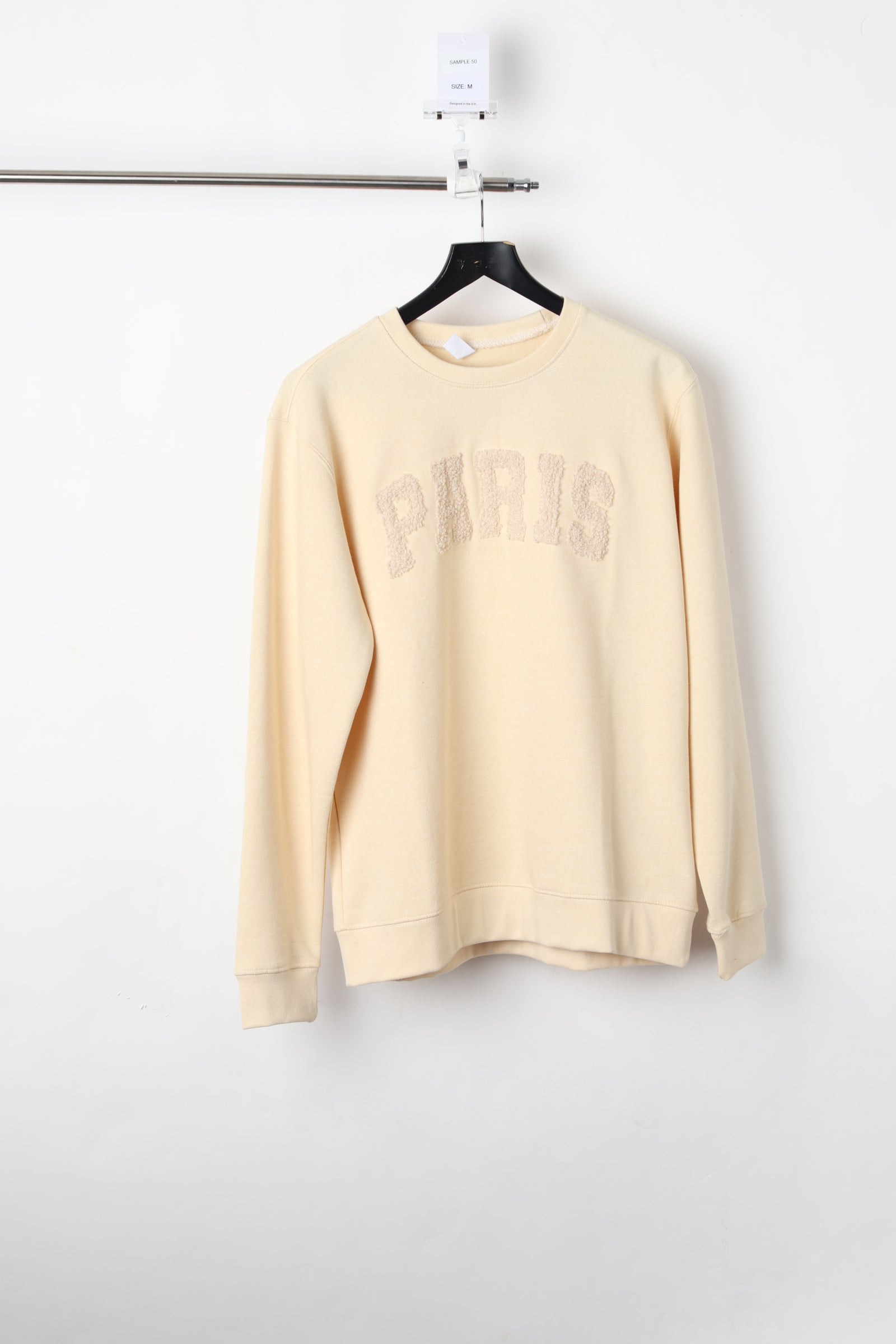 Paris Laser-Cut Bouclé Appliqué Sand Sweatshirt (Size M) – Sample