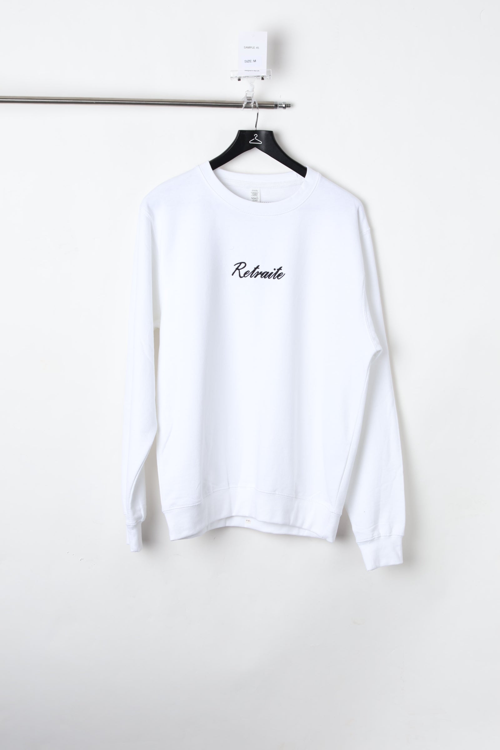 Retraite Front Embroidery & Printed Back White Sweatshirt (Size M) – Sample