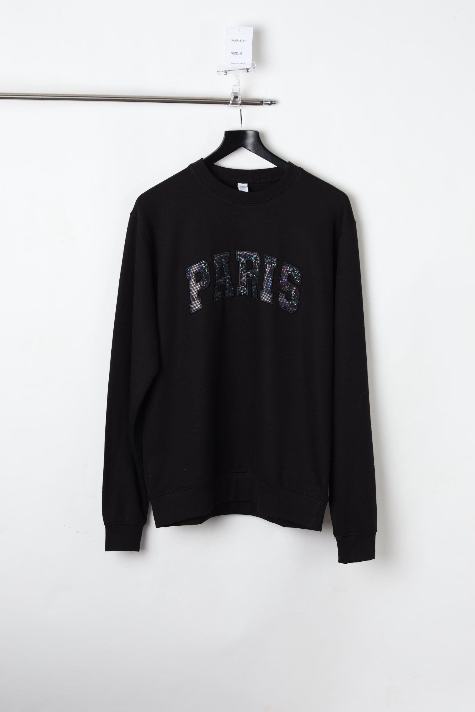 Paris Iridescent Appliqué Black Sweatshirt (Size M) – Sample