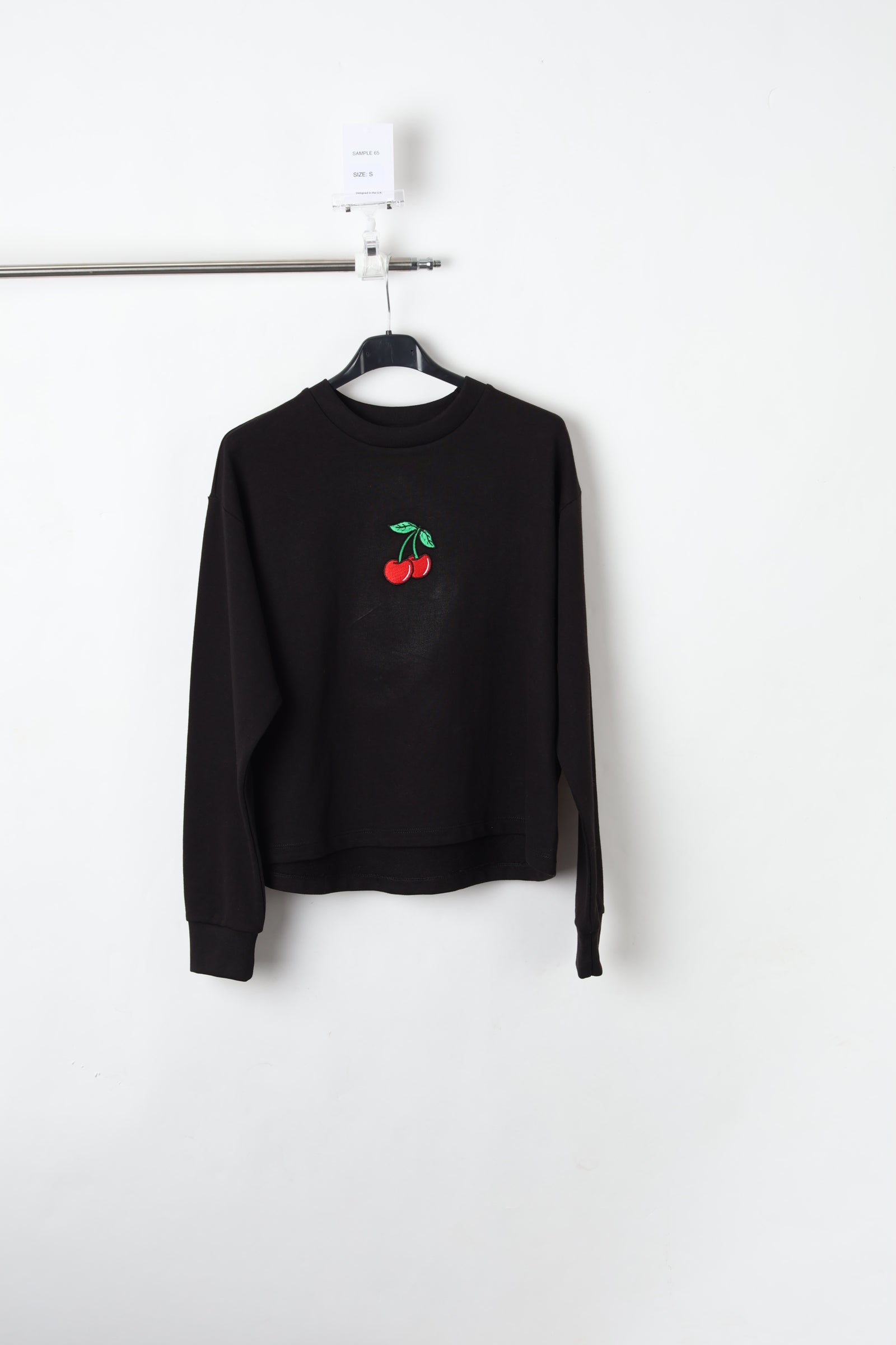 Cherry Embroidered Black Sweatshirt (Size S) – Sample