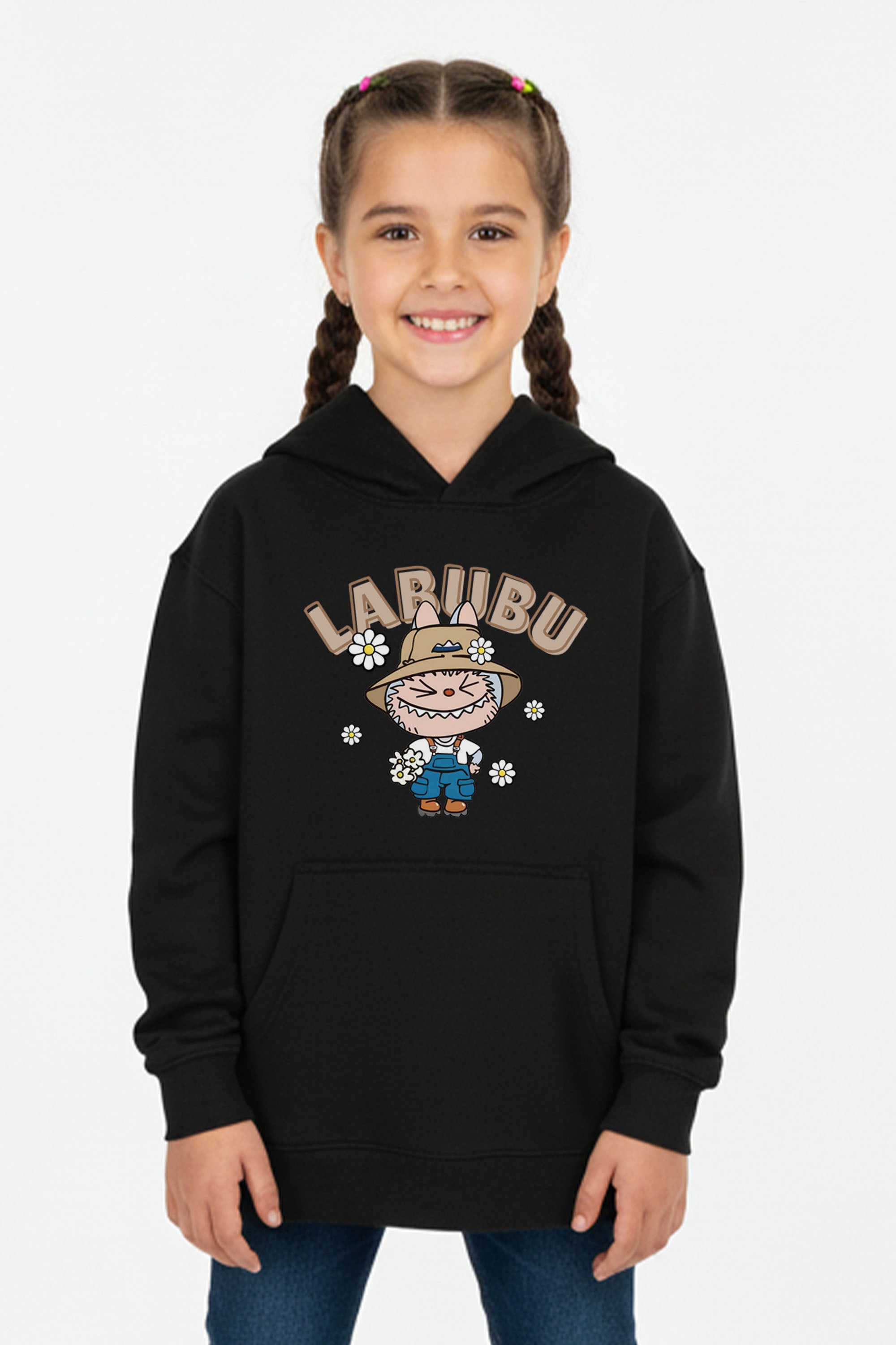 Kids Labubu Daisy Farmer Printed Hoodie