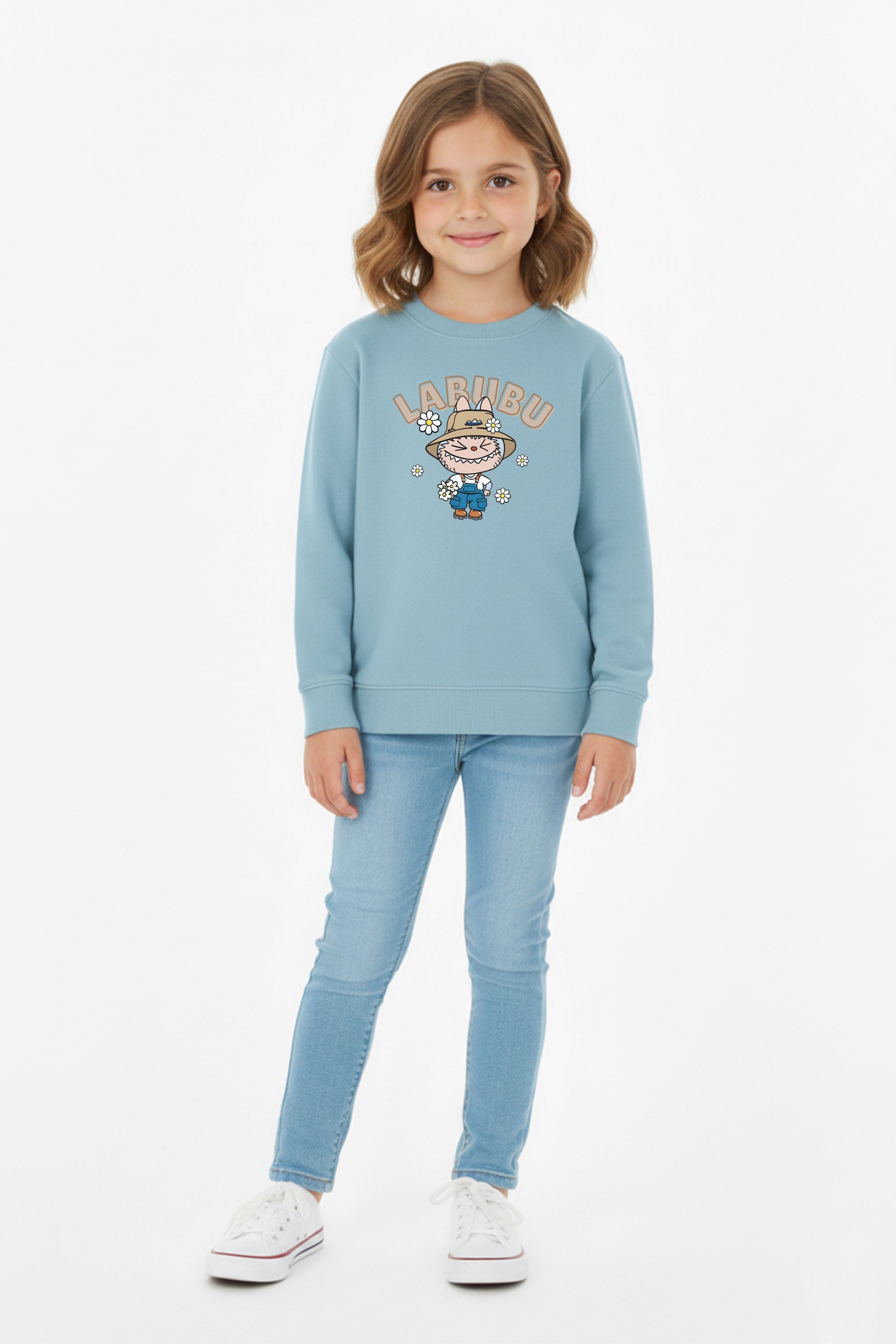 Kids Labubu Daisy Farmer Printed Sweatshirt