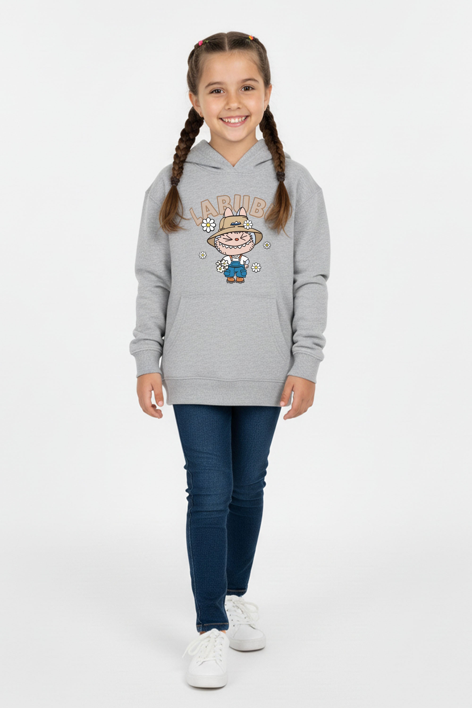 Kids Labubu Daisy Farmer Printed Hoodie