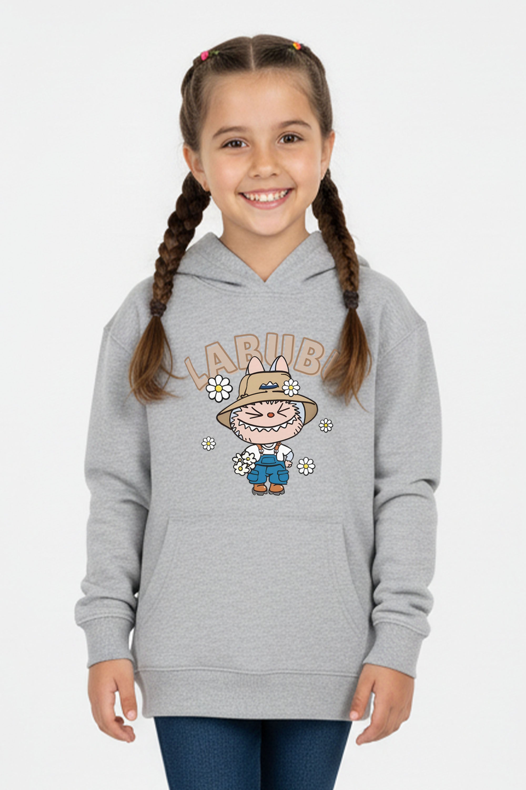 Kids Labubu Daisy Farmer Printed Hoodie