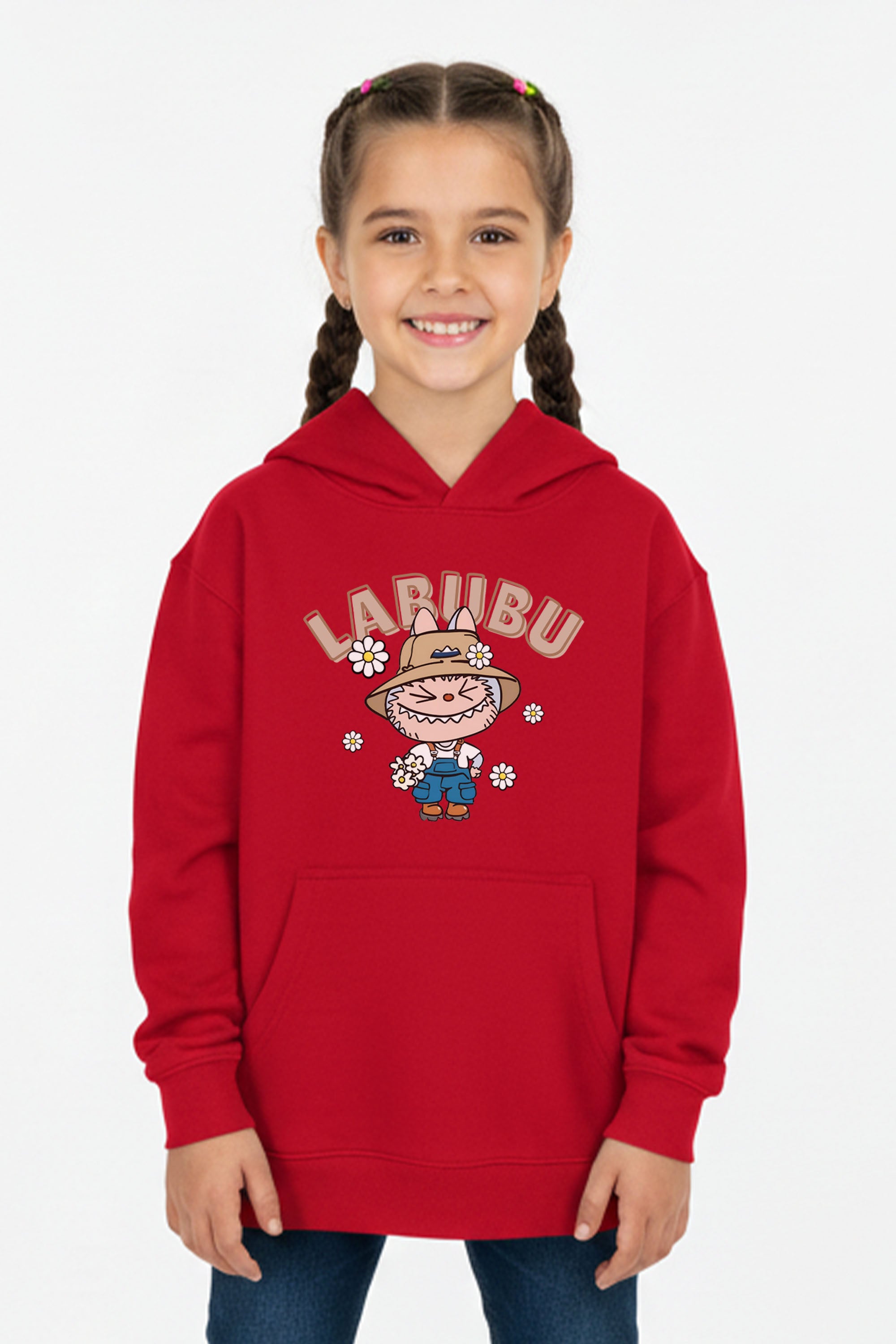 Kids Labubu Daisy Farmer Printed Hoodie