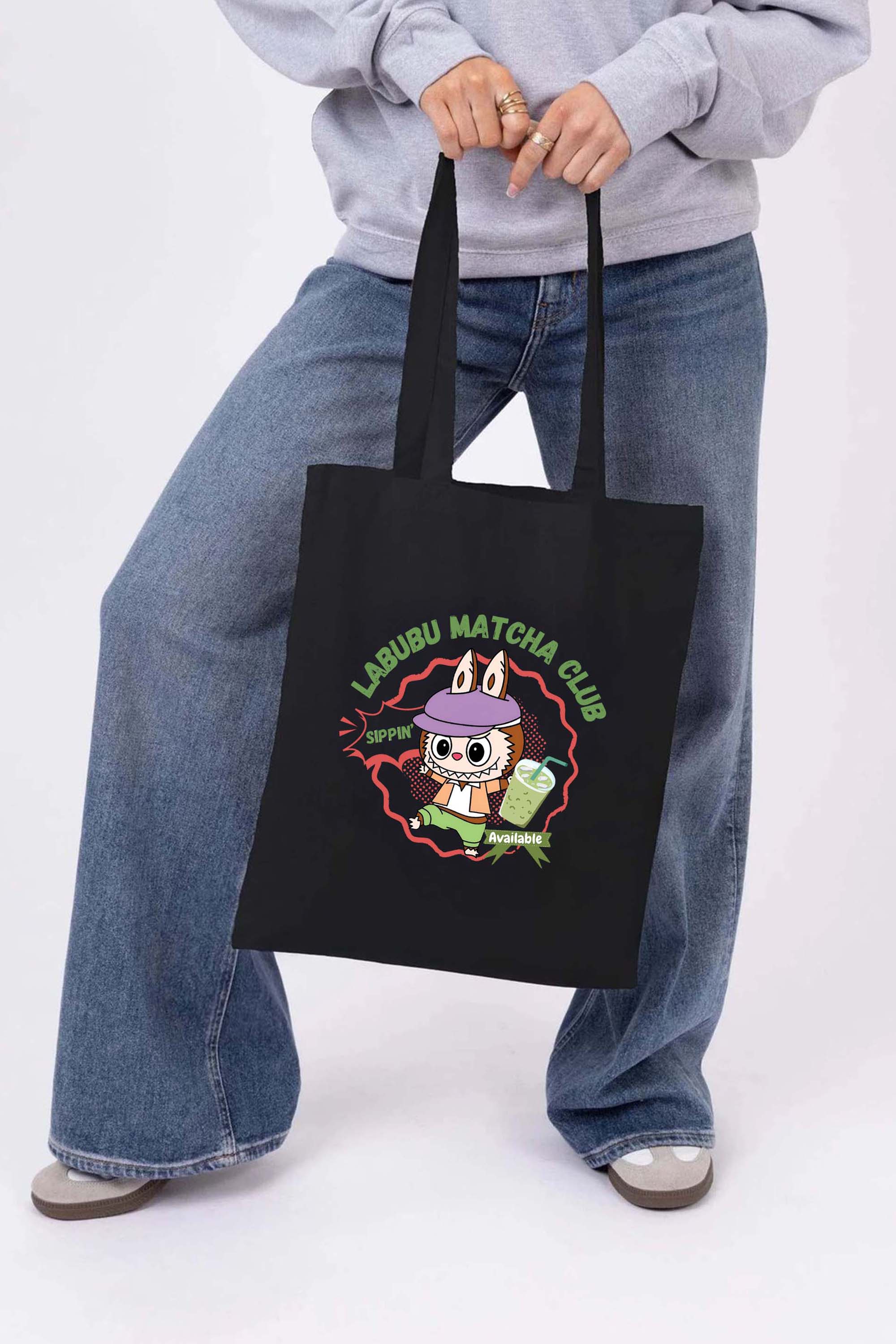 Labubu Matcha Club Printed Cotton Tote Bag