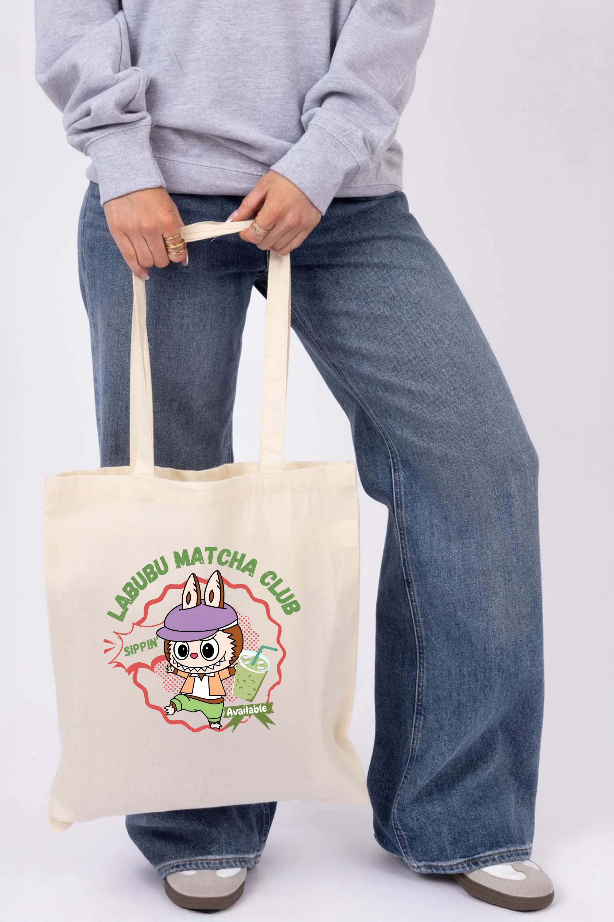 Labubu Matcha Club Printed Cotton Tote Bag