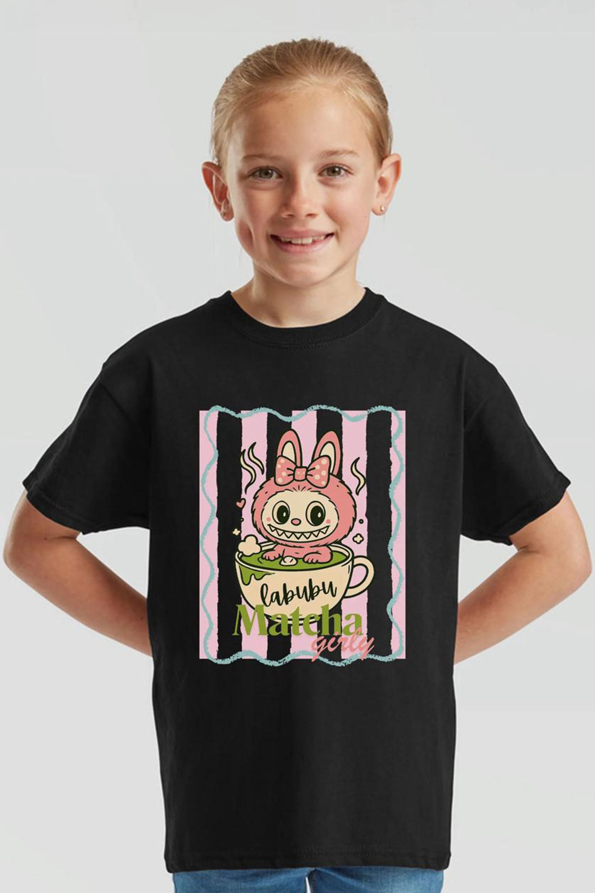 Kids Labubu Matcha Girly Printed T-Shirt
