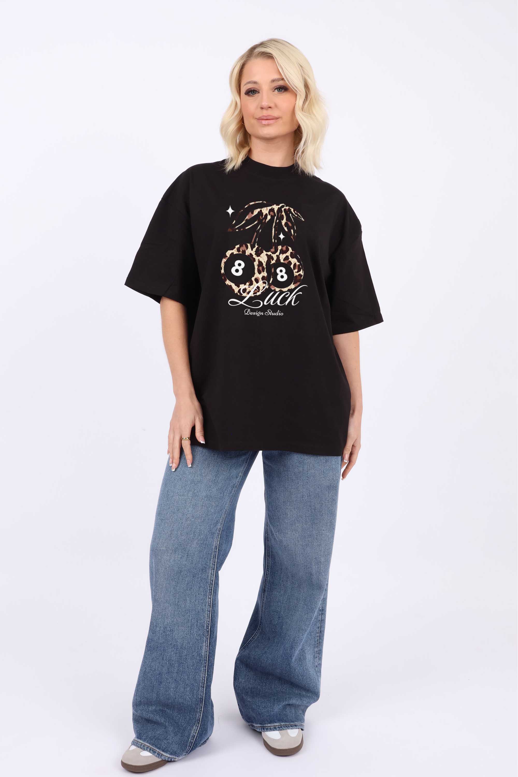 220GSM Oversized T-Shirt in Leopard Cherry Luck Print