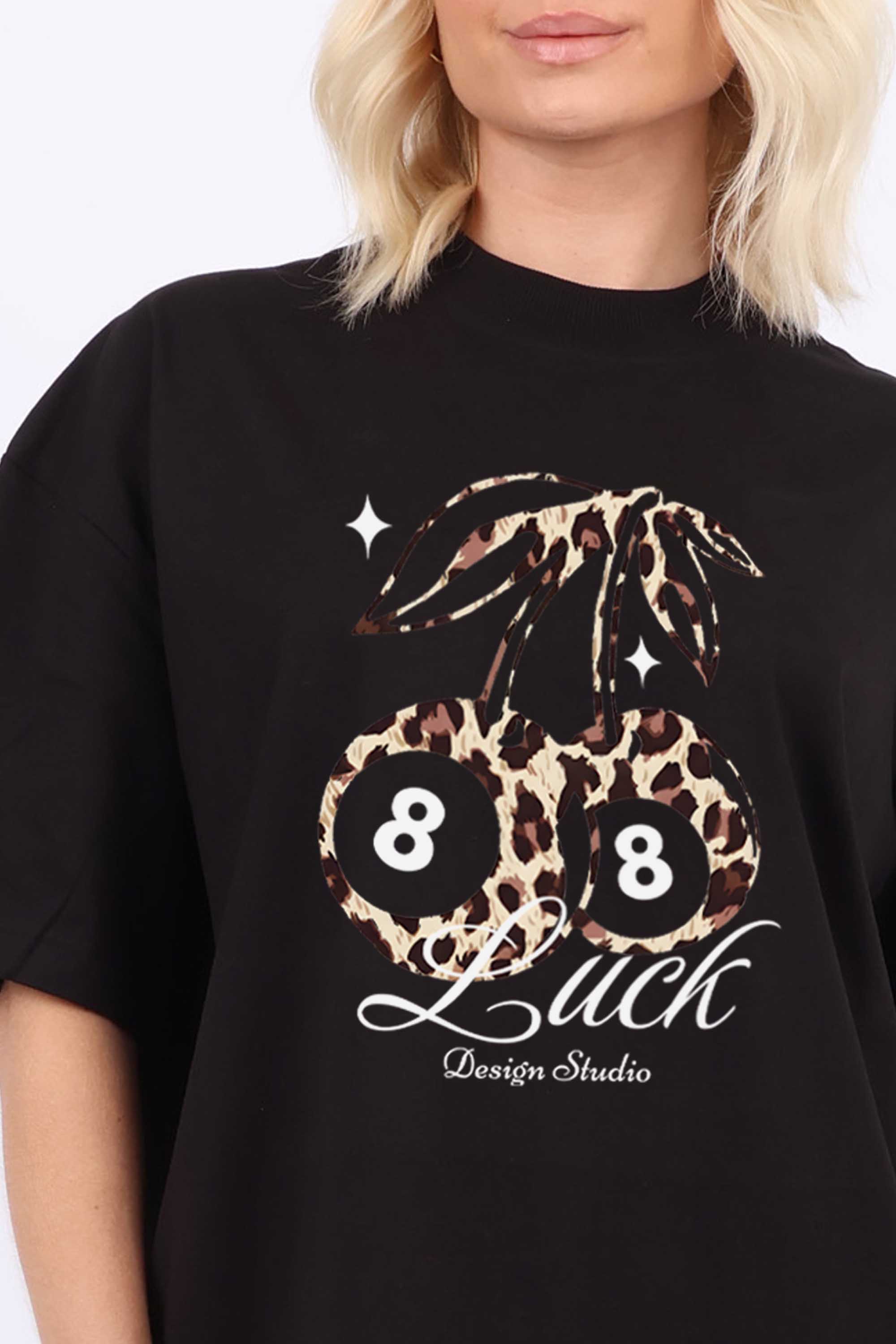 220GSM Oversized T-Shirt in Leopard Cherry Luck Print