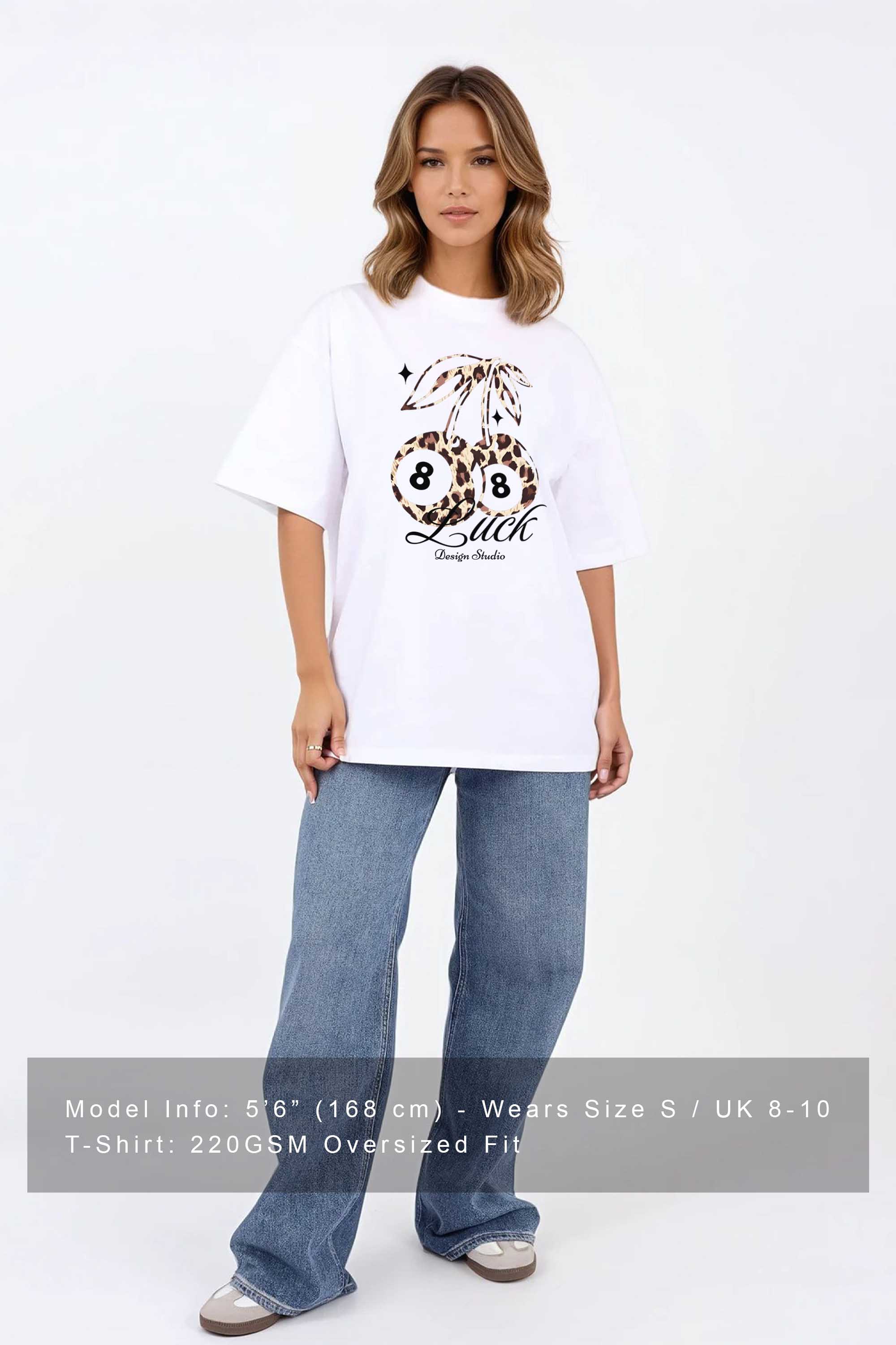 220GSM Oversized T-Shirt in Leopard Cherry Luck Print
