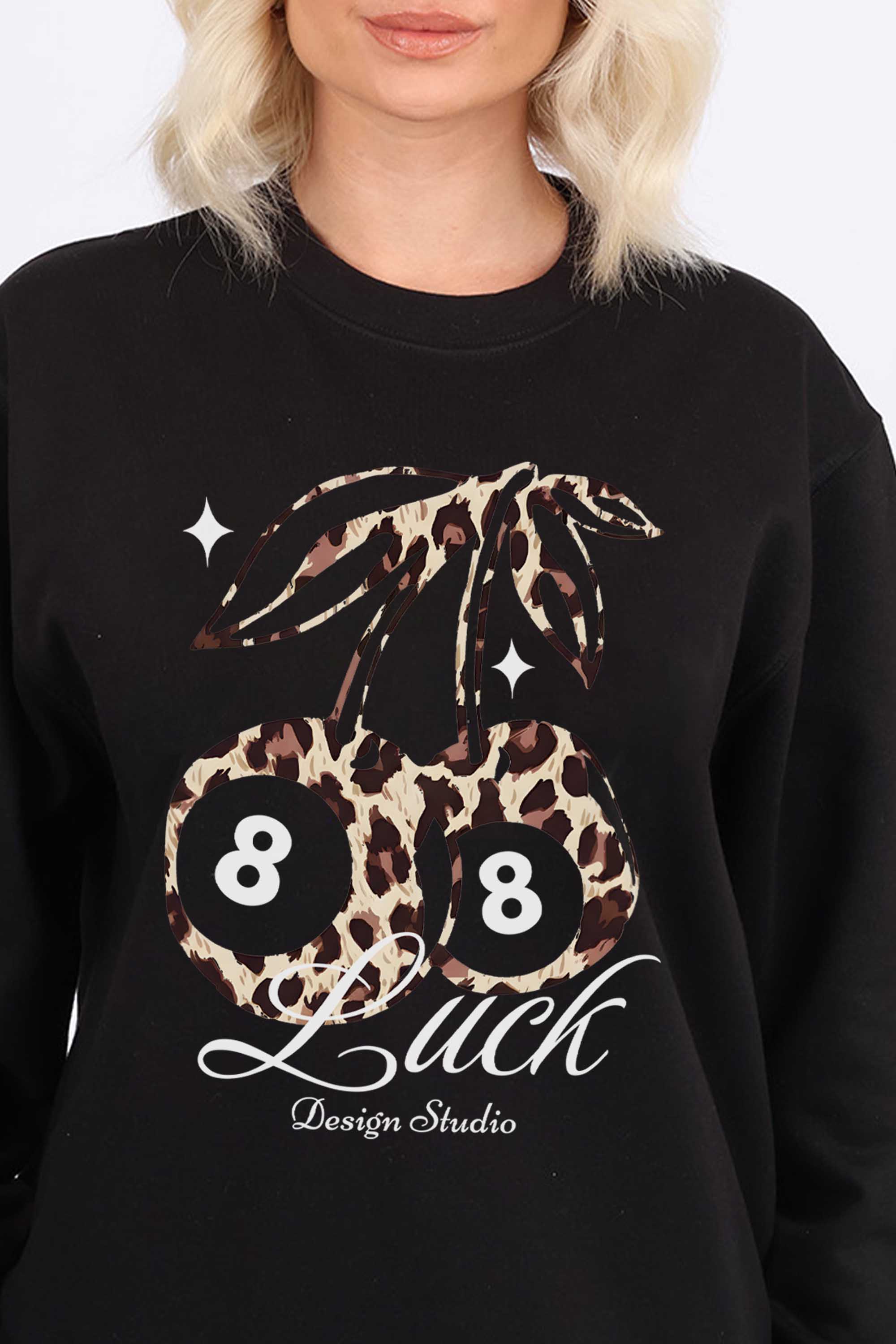 Leopard Cherry Luck Graphic Printed Sweatshirt