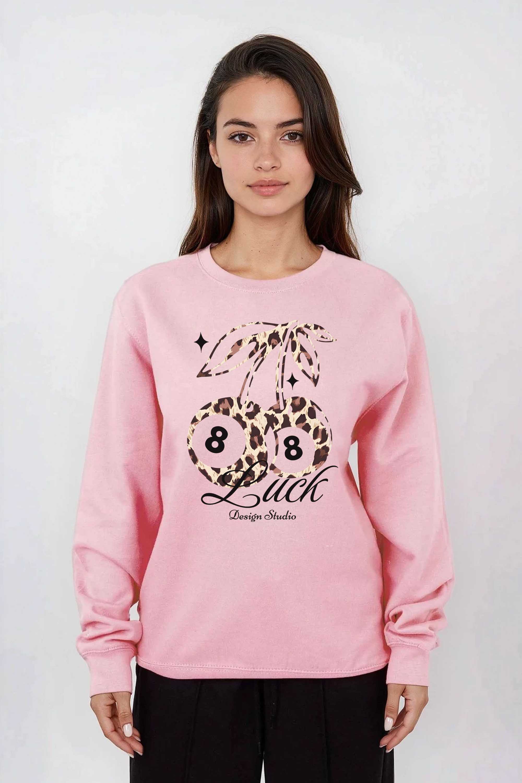 Leopard Cherry Luck Graphic Printed Sweatshirt