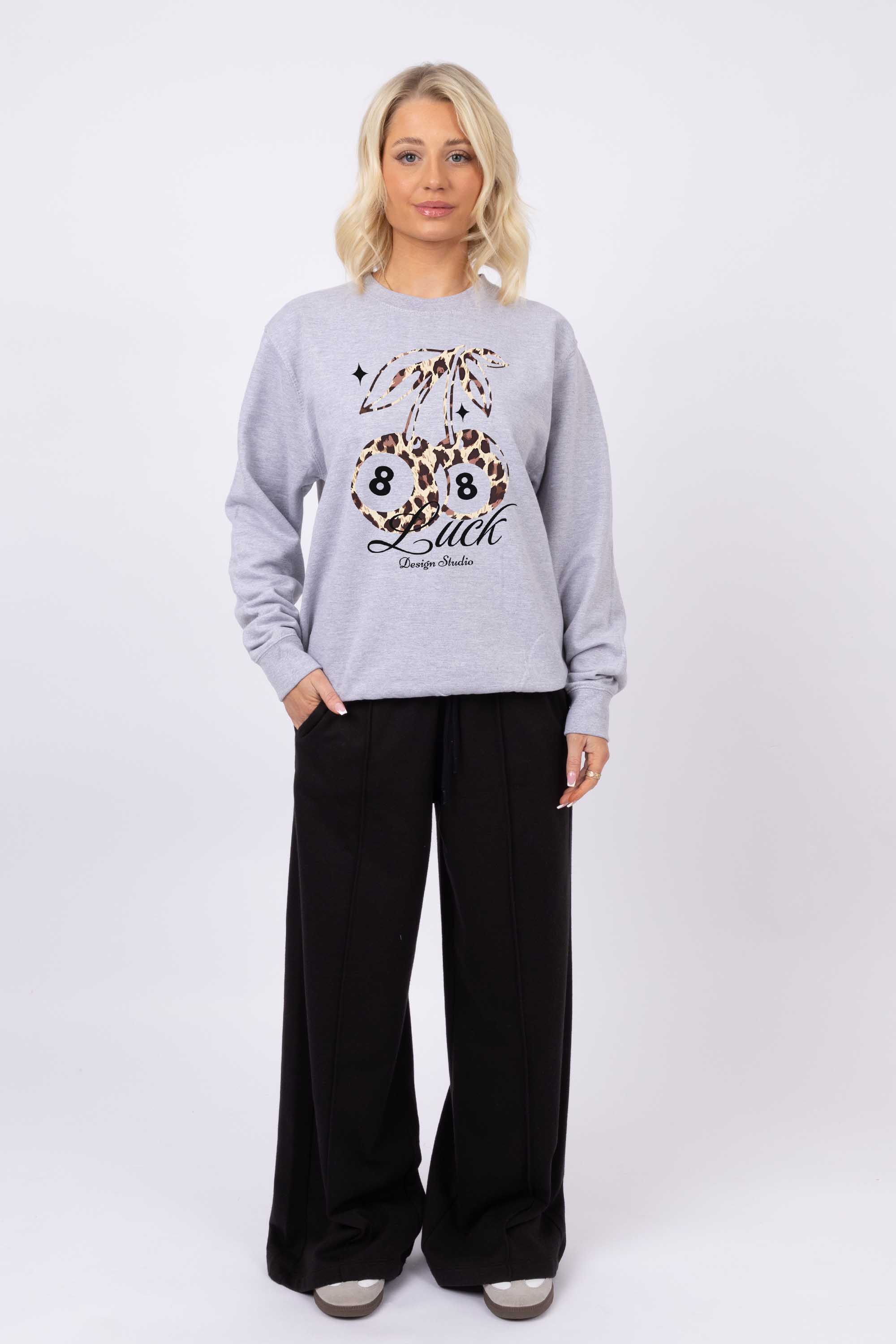 Leopard Cherry Luck Graphic Printed Sweatshirt