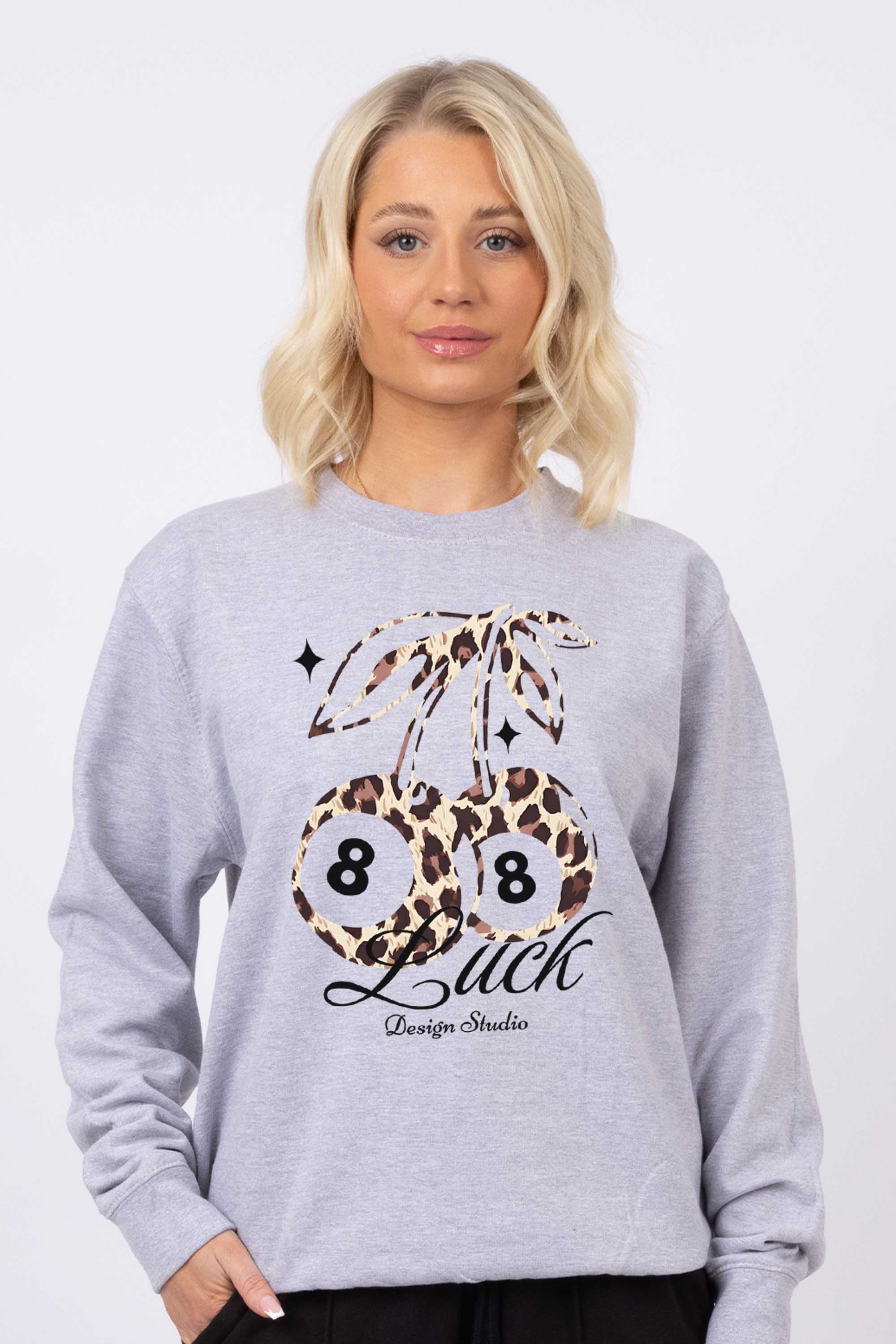 Leopard Cherry Luck Graphic Printed Sweatshirt