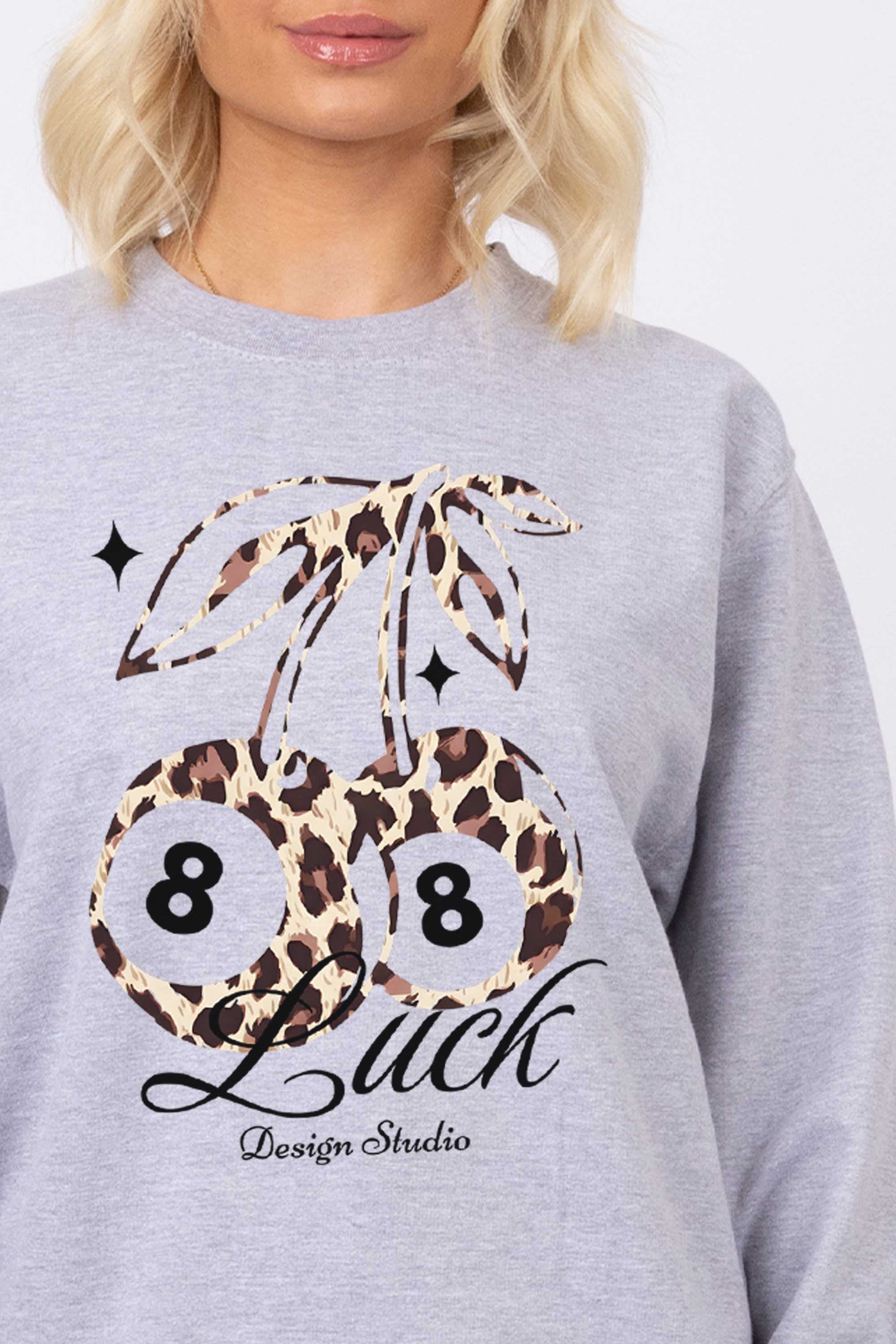 Leopard Cherry Luck Graphic Printed Sweatshirt