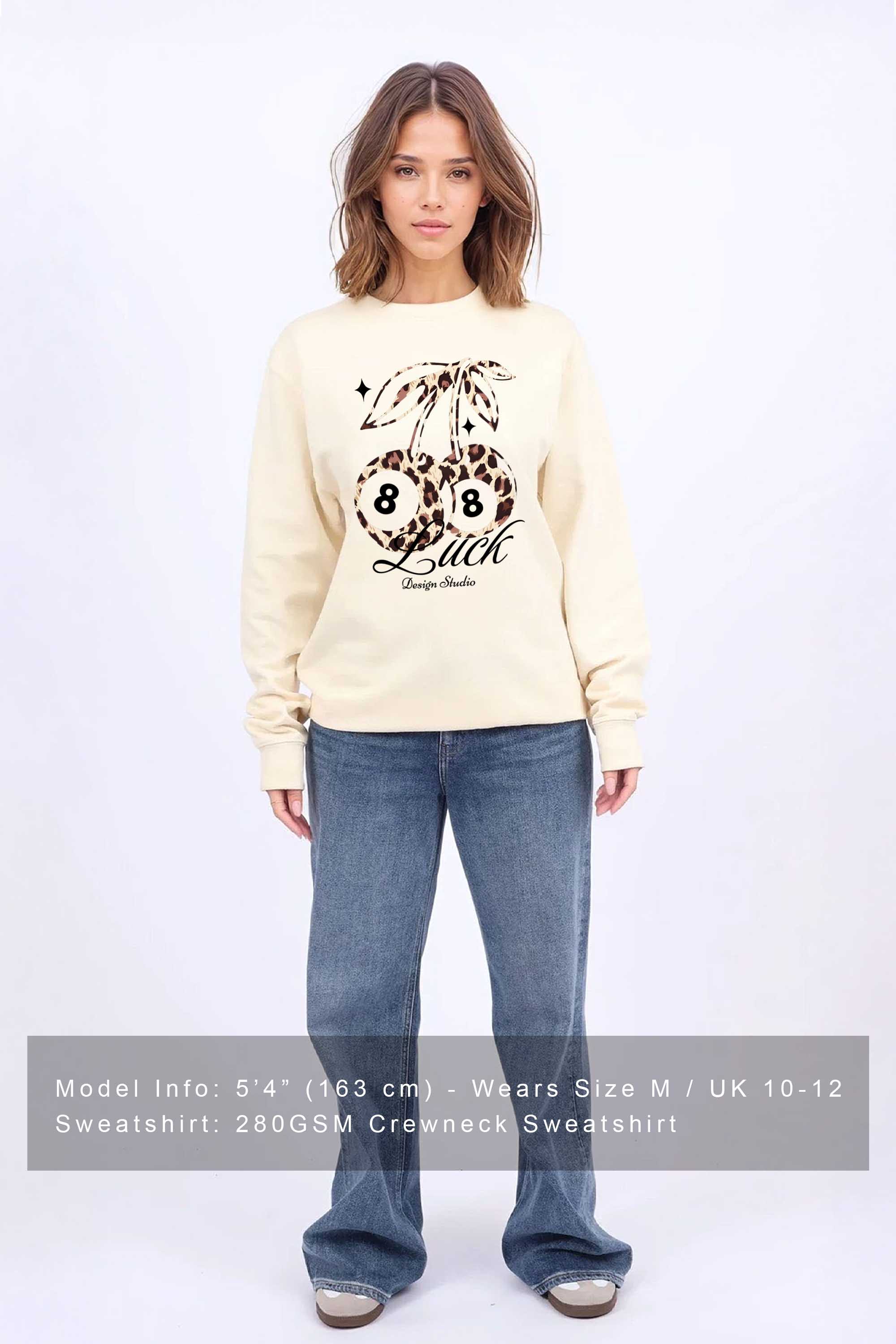 Leopard Cherry Luck Graphic Printed Sweatshirt