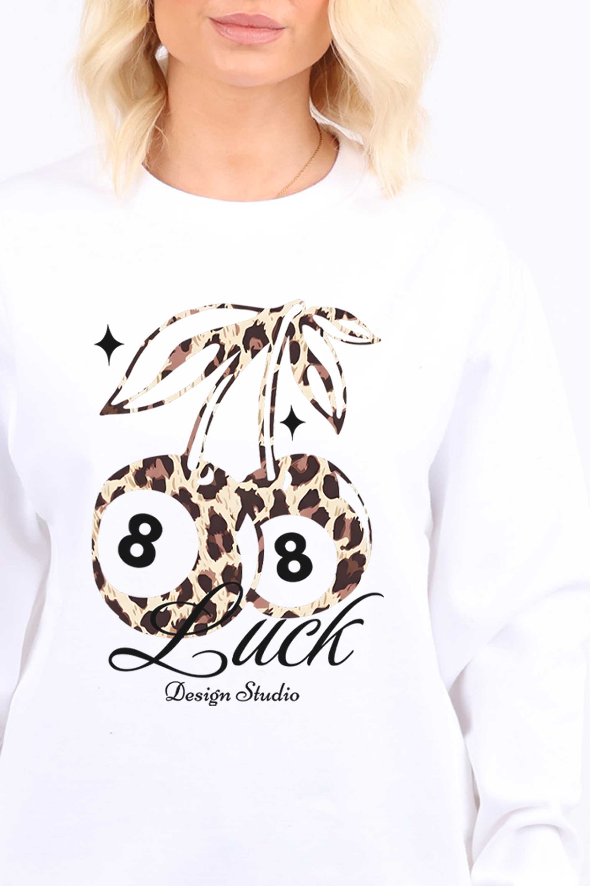 Leopard Cherry Luck Graphic Printed Sweatshirt