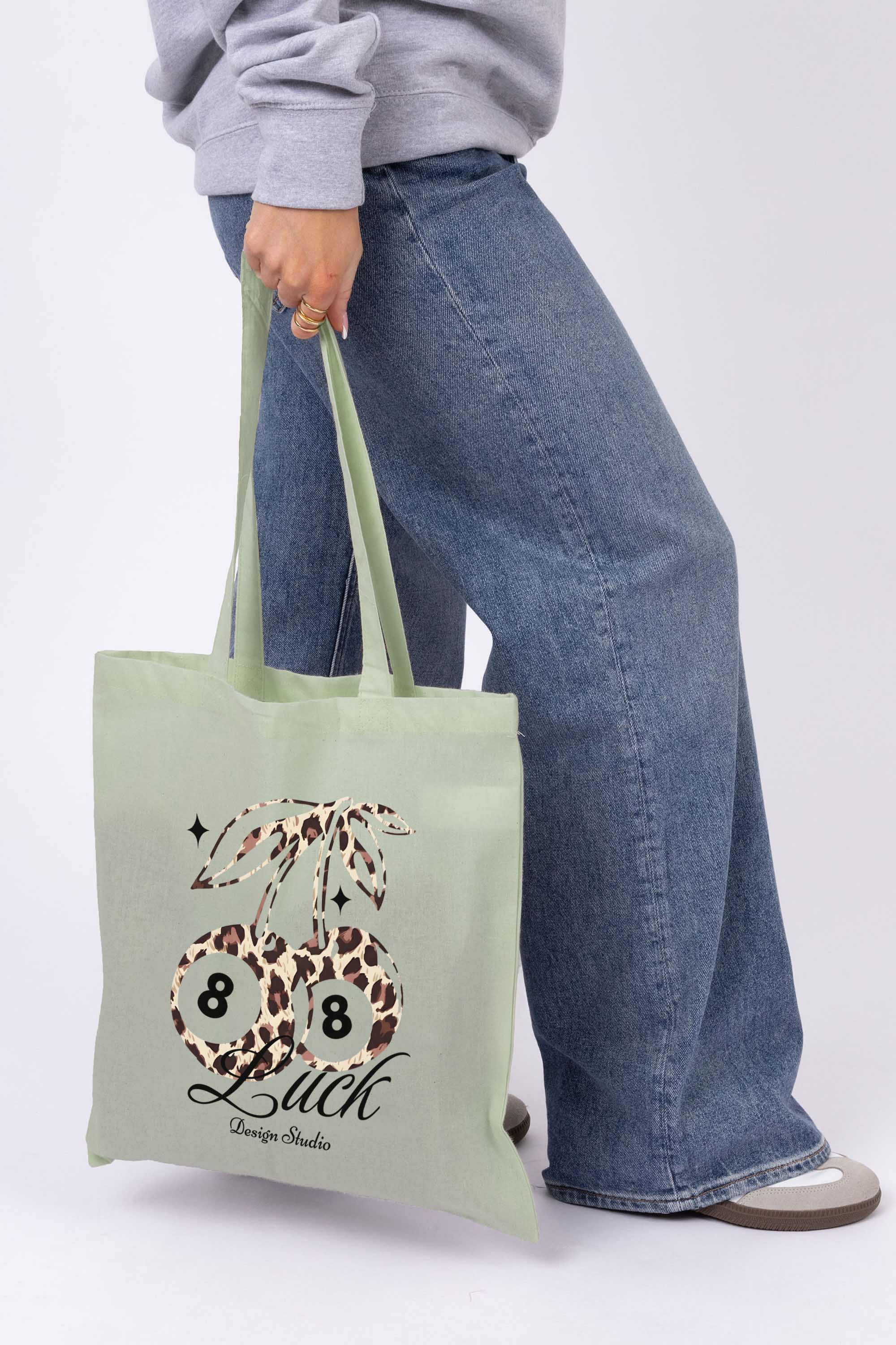 Leopard Cherry Luck Graphic Printed Cotton Tote Bag
