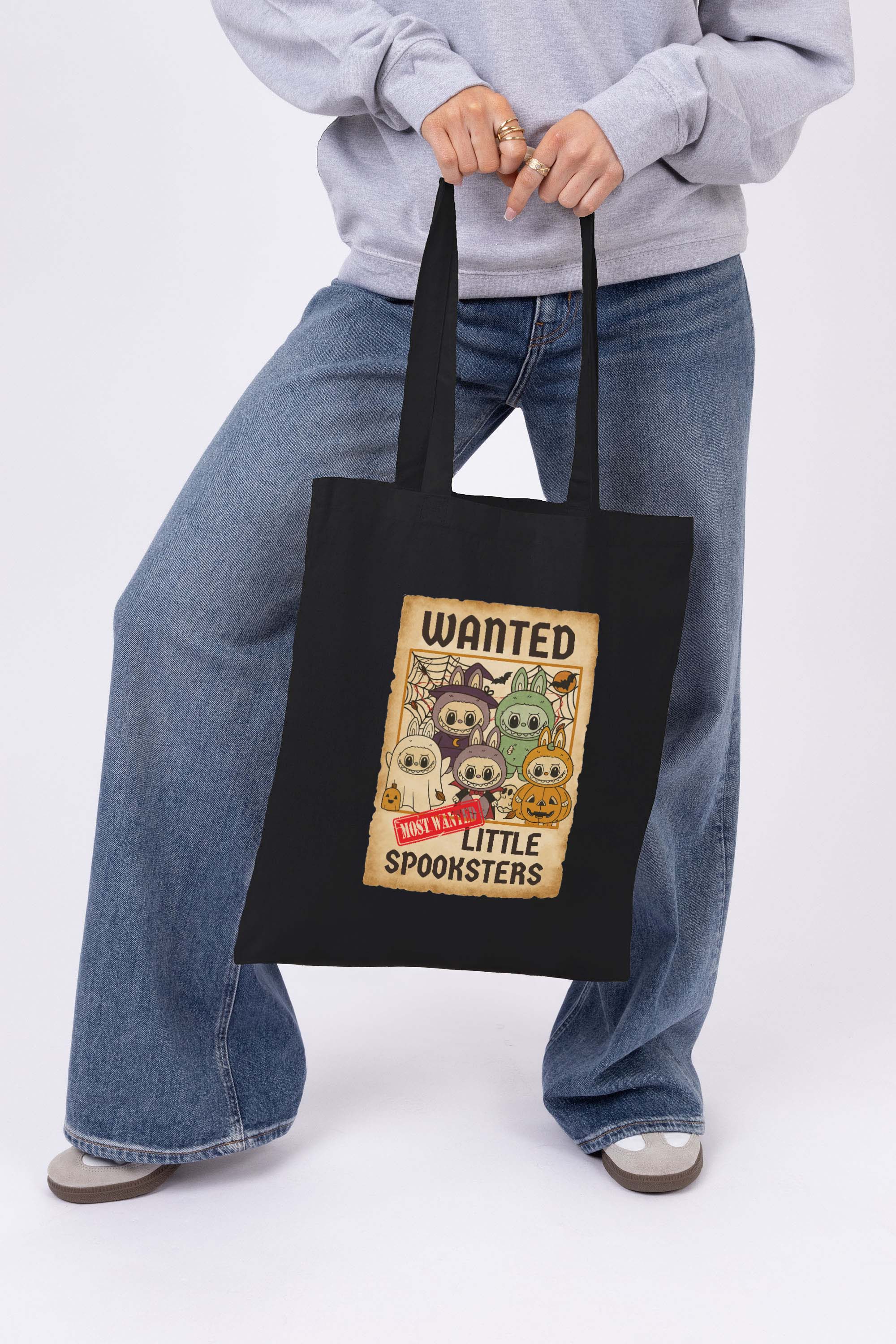 Halloween Labubu Spooksters Printed Cotton Tote Bag