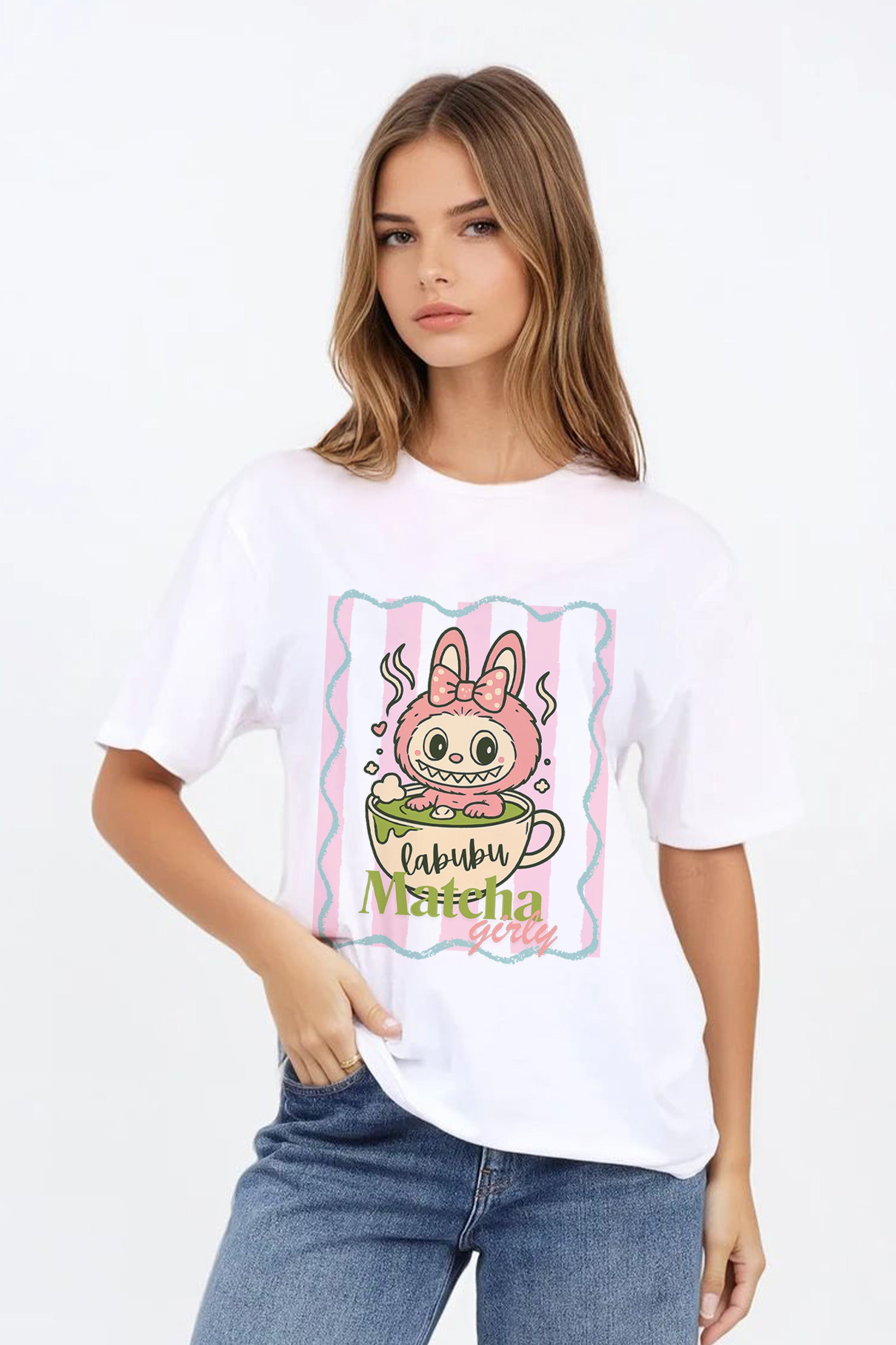 Regular Fit T-shirt in Labubu Matcha Girly Print