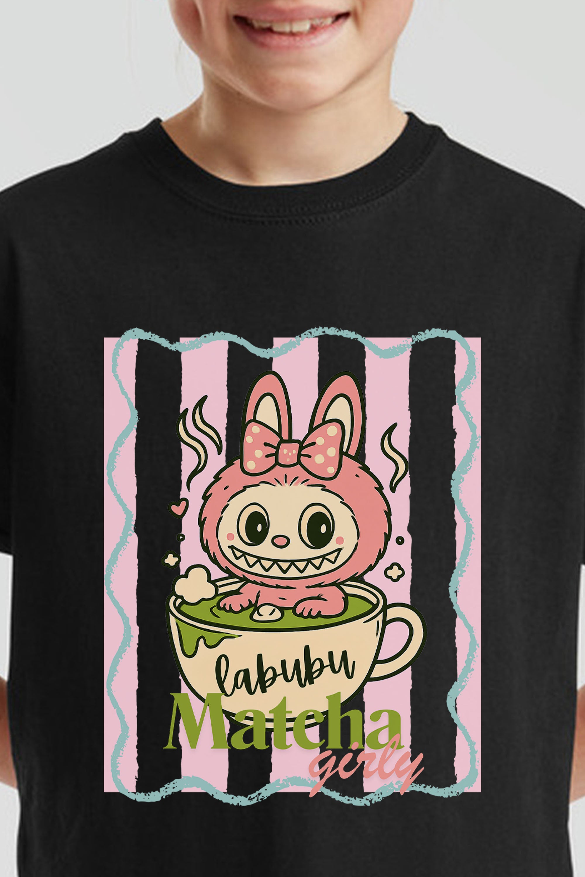 Kids Labubu Matcha Girly Printed T-Shirt