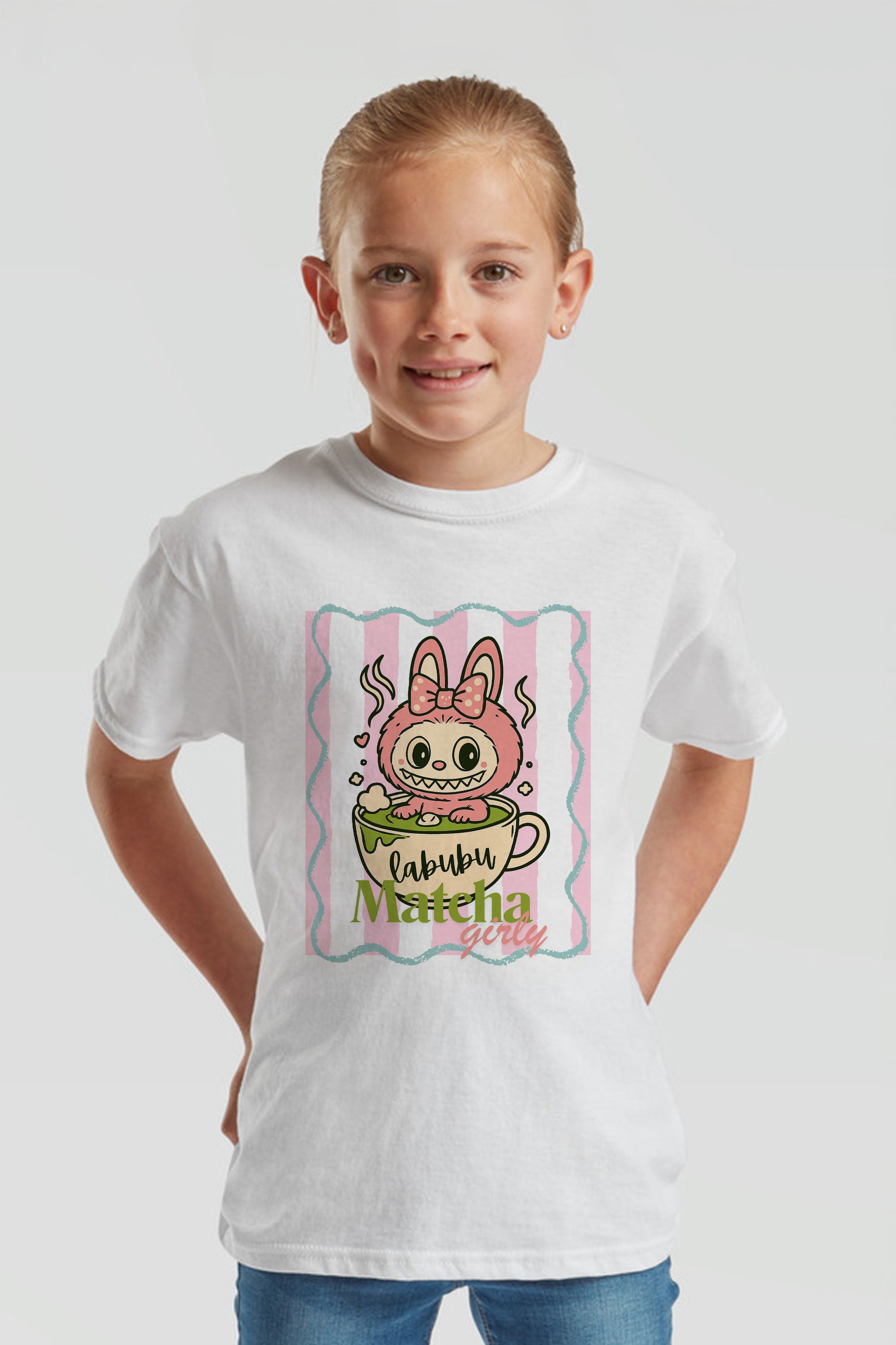 Kids Labubu Matcha Girly Printed T-Shirt