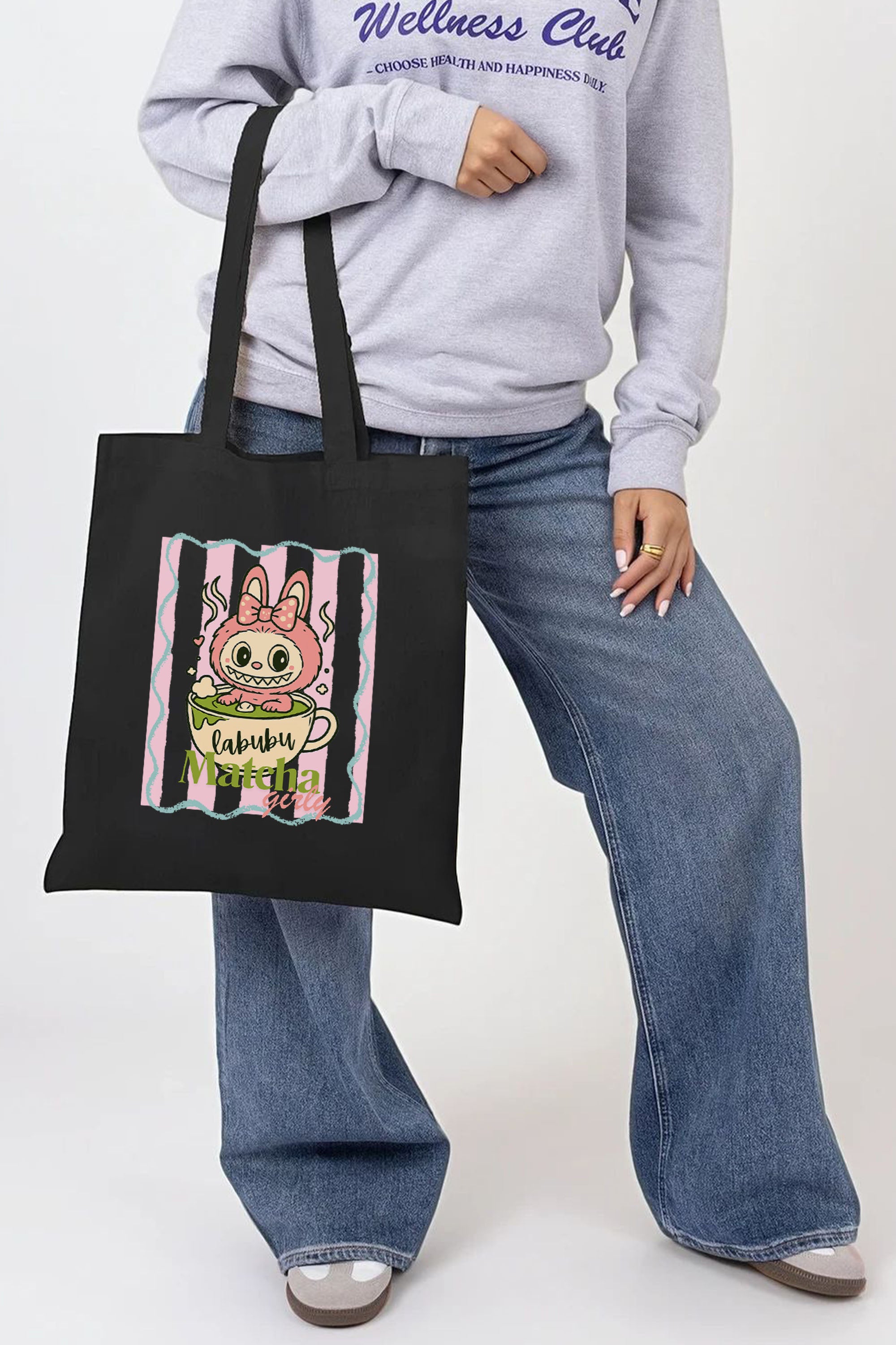 Labubu Matcha Girly Printed Cotton Tote Bag