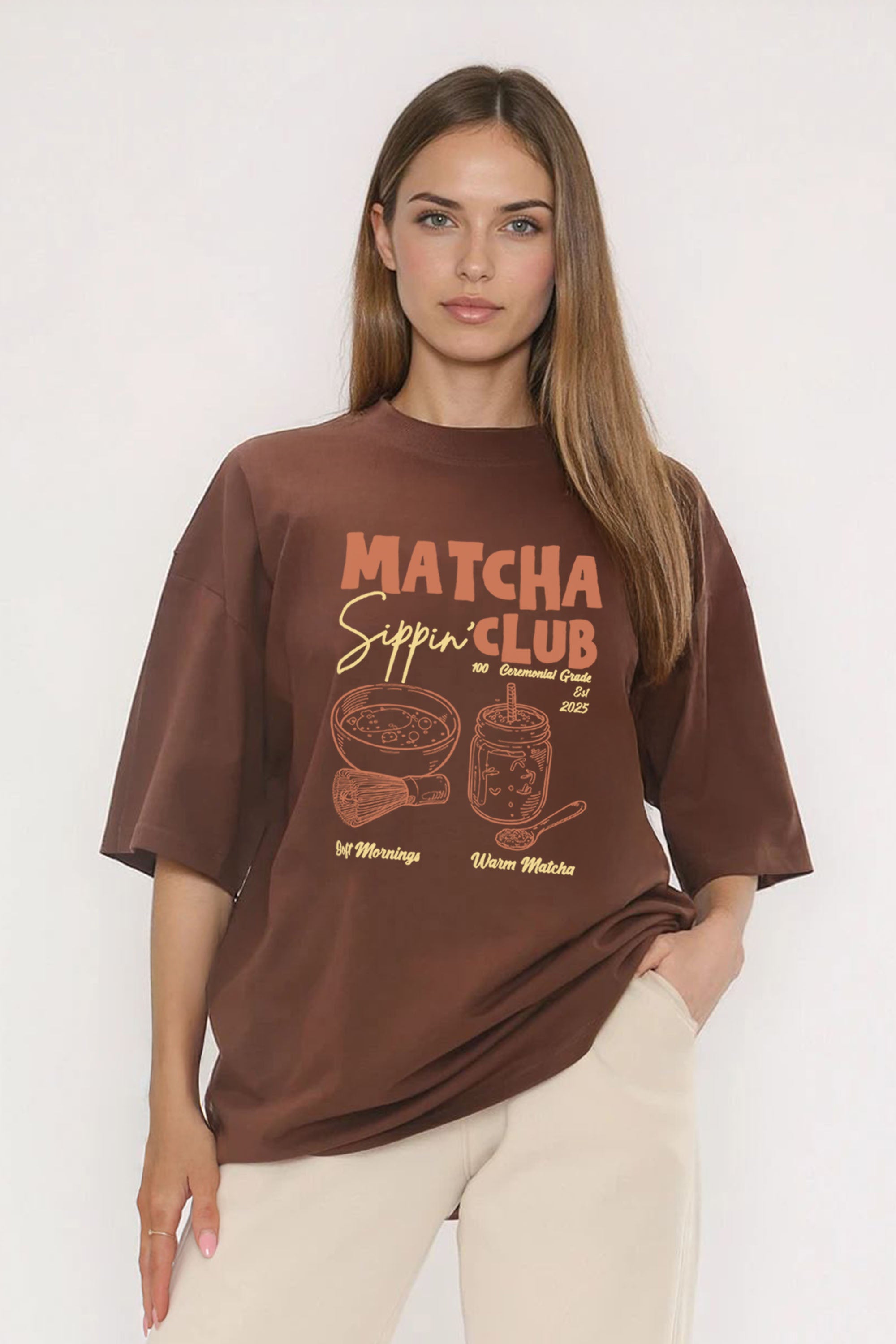 220GSM Oversized T-Shirt In Matcha Club Print | Missi Clothing