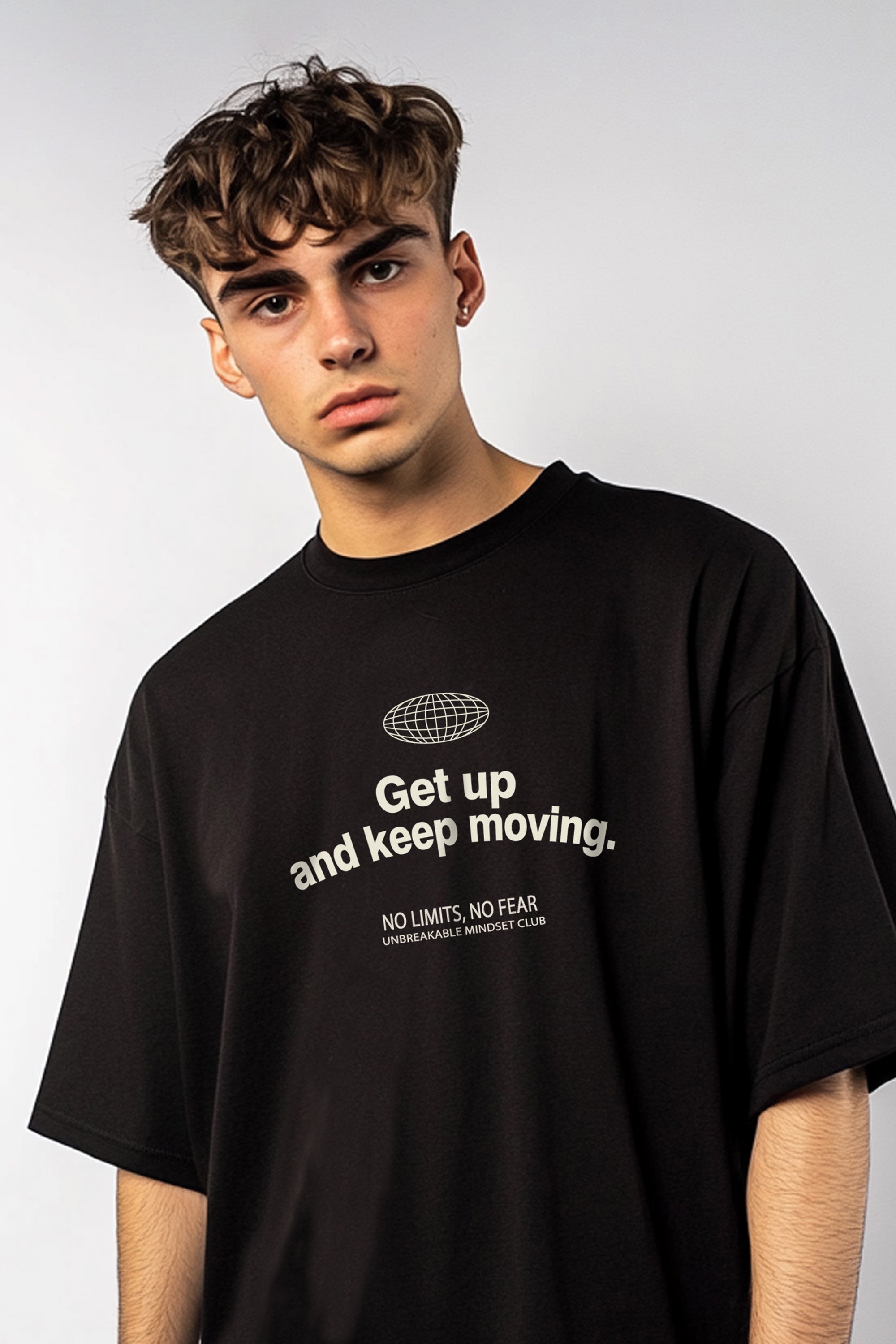 Mens 220 Gsm Oversized Get Up And Keep Moving Printed T-shirt (Custom Packs)