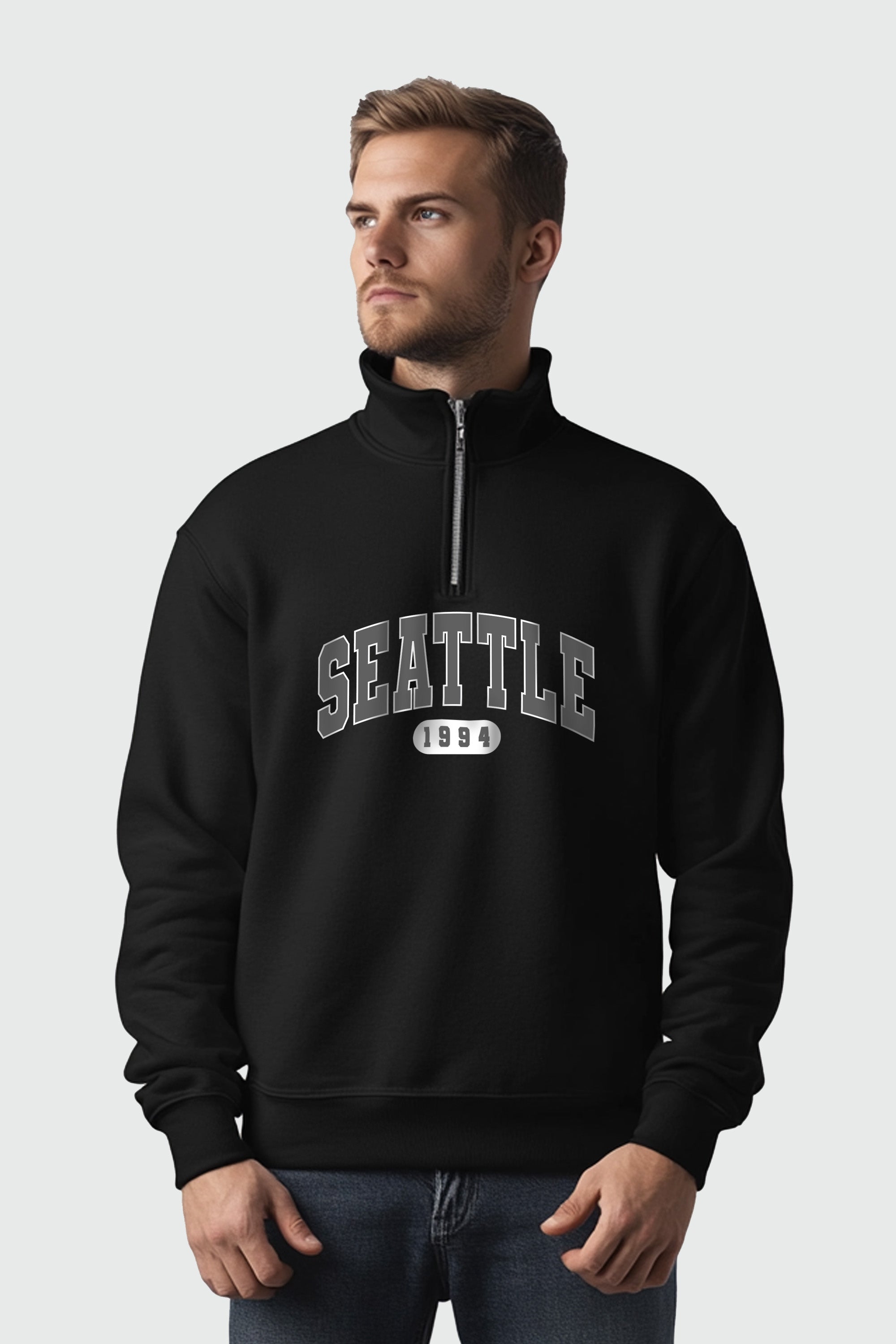 Mens 1/4 Zip Neck Seattle 1994 Printed Sweatshirts (Custom Pack)