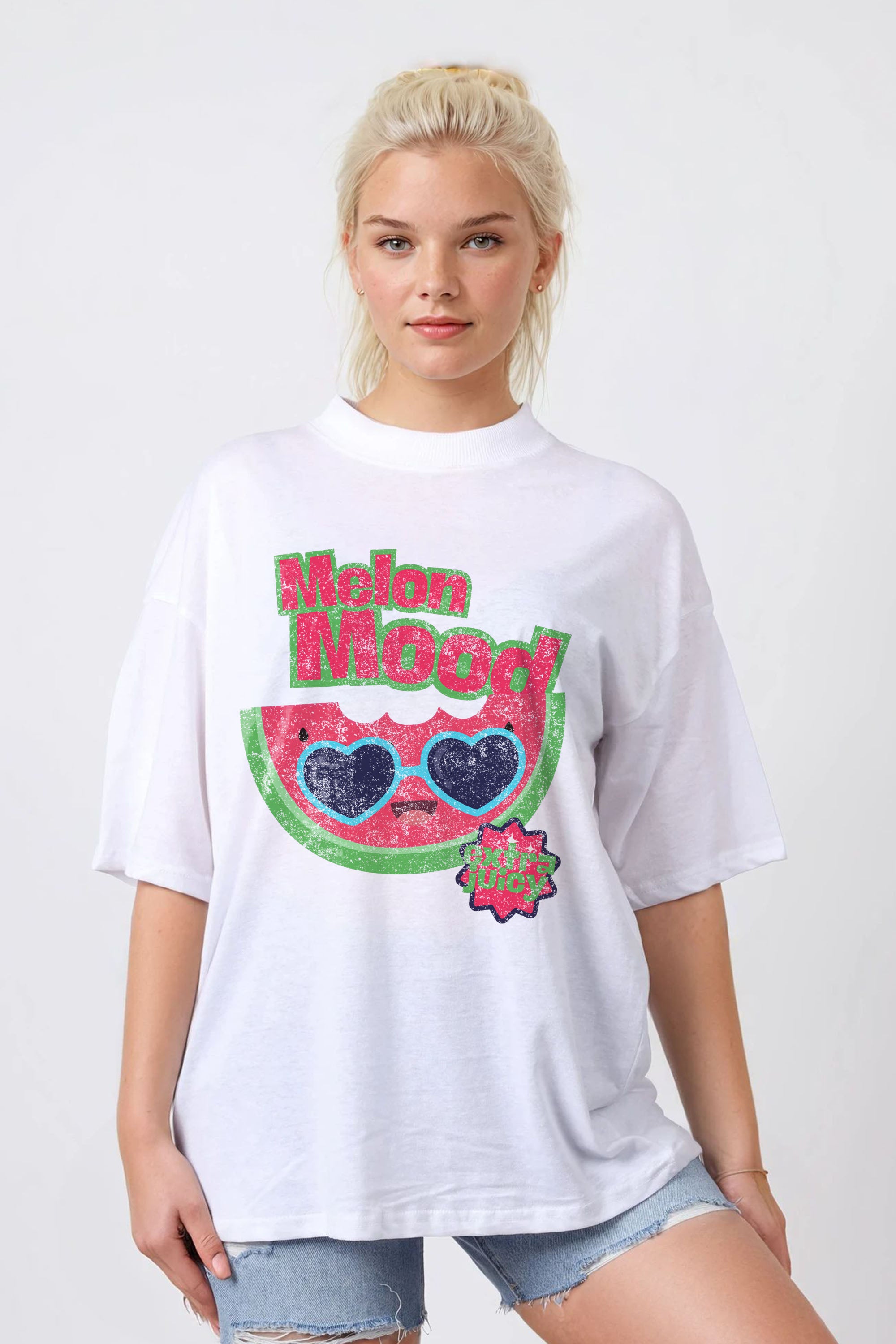 150GSM Oversized T-Shirt in Melon Mood Distressed Print