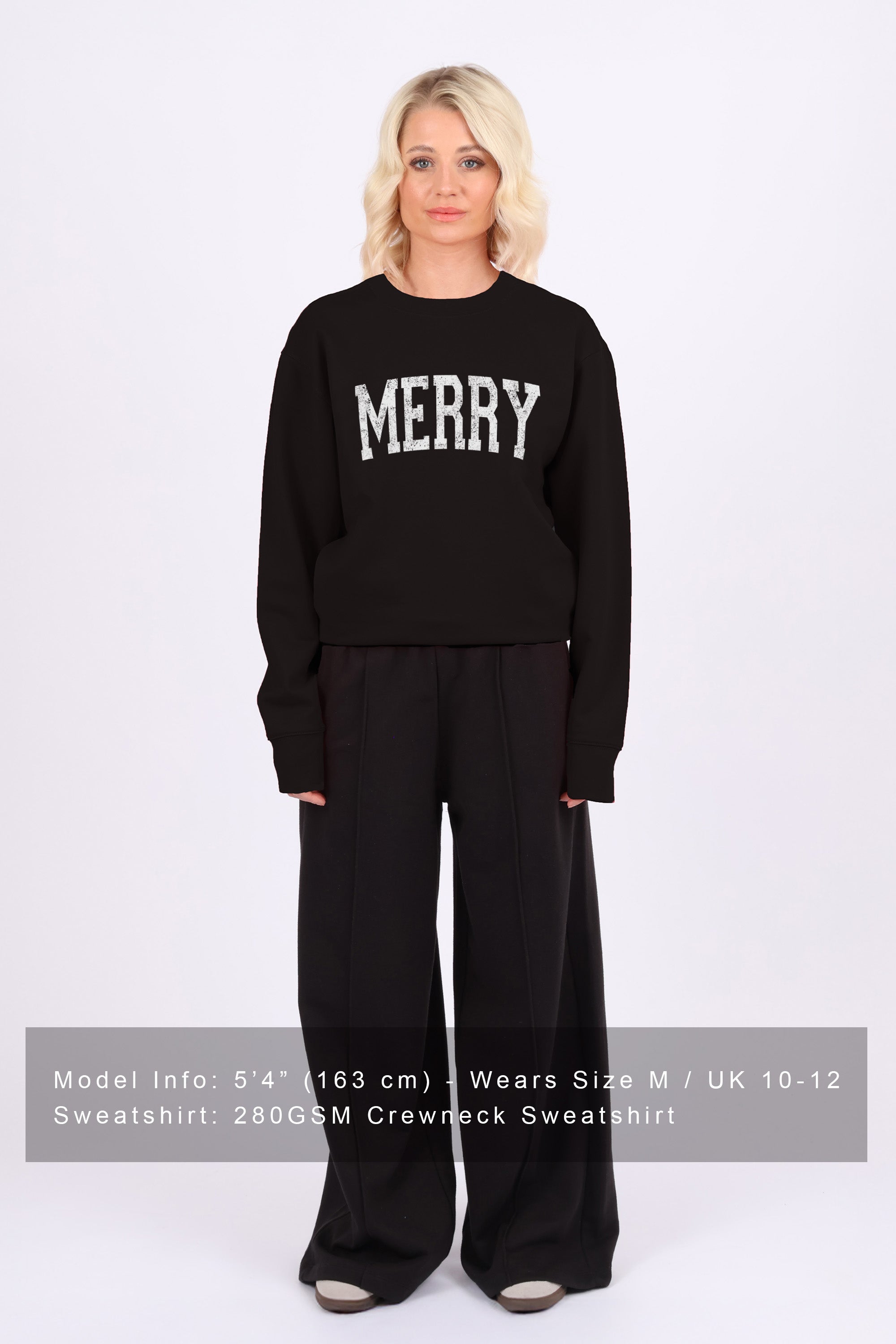 Basic Crew Neck Merry Christmas Printed Sweatshirt