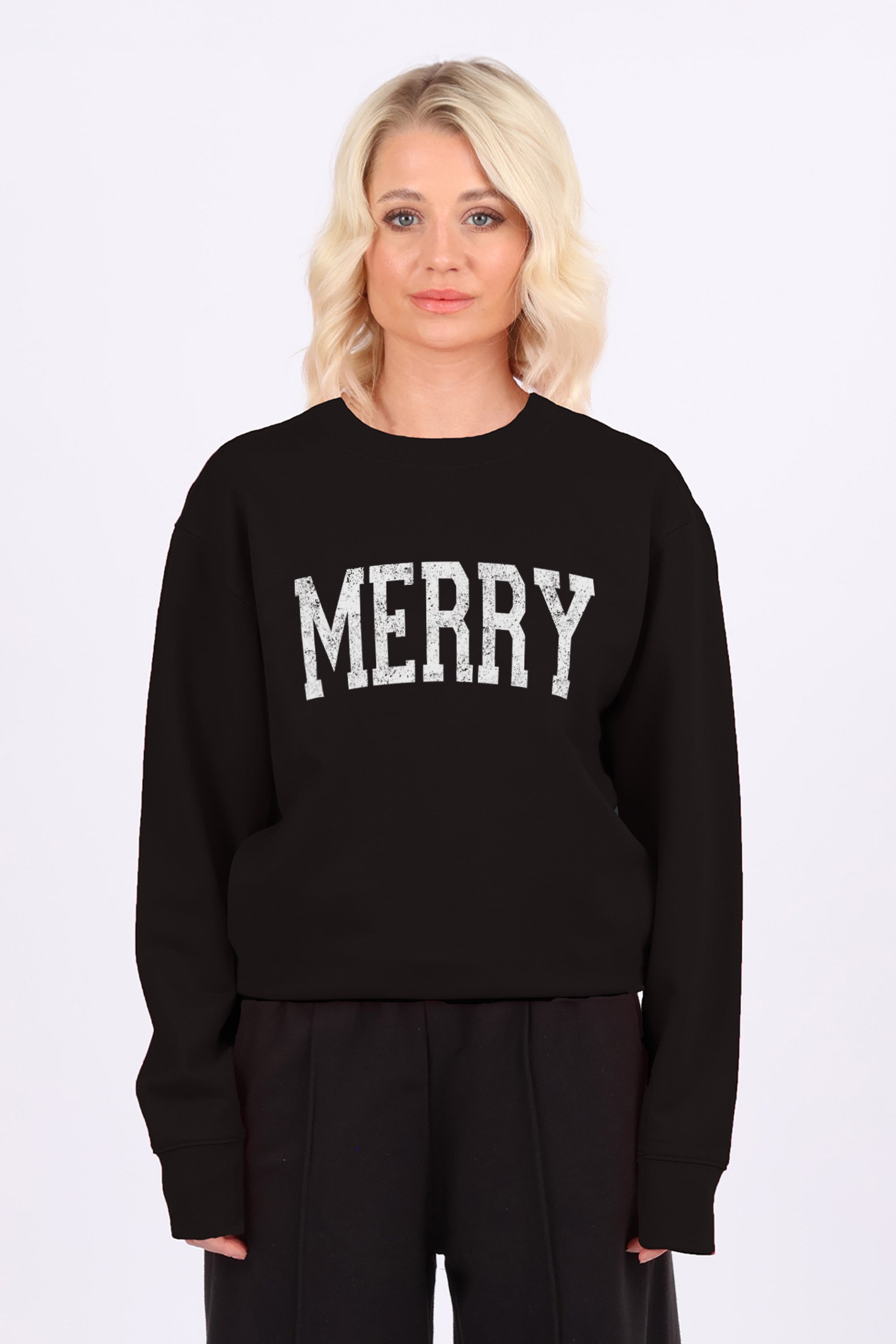 Basic Crew Neck Merry Christmas Printed Sweatshirt