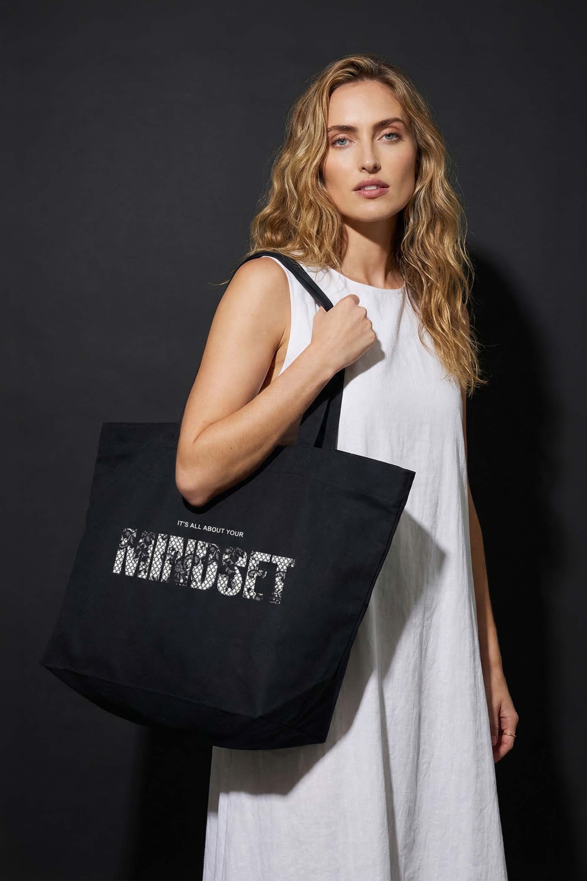 400 GSM Cotton Lace Printed Mindset Quote Graphic Shopper Bag