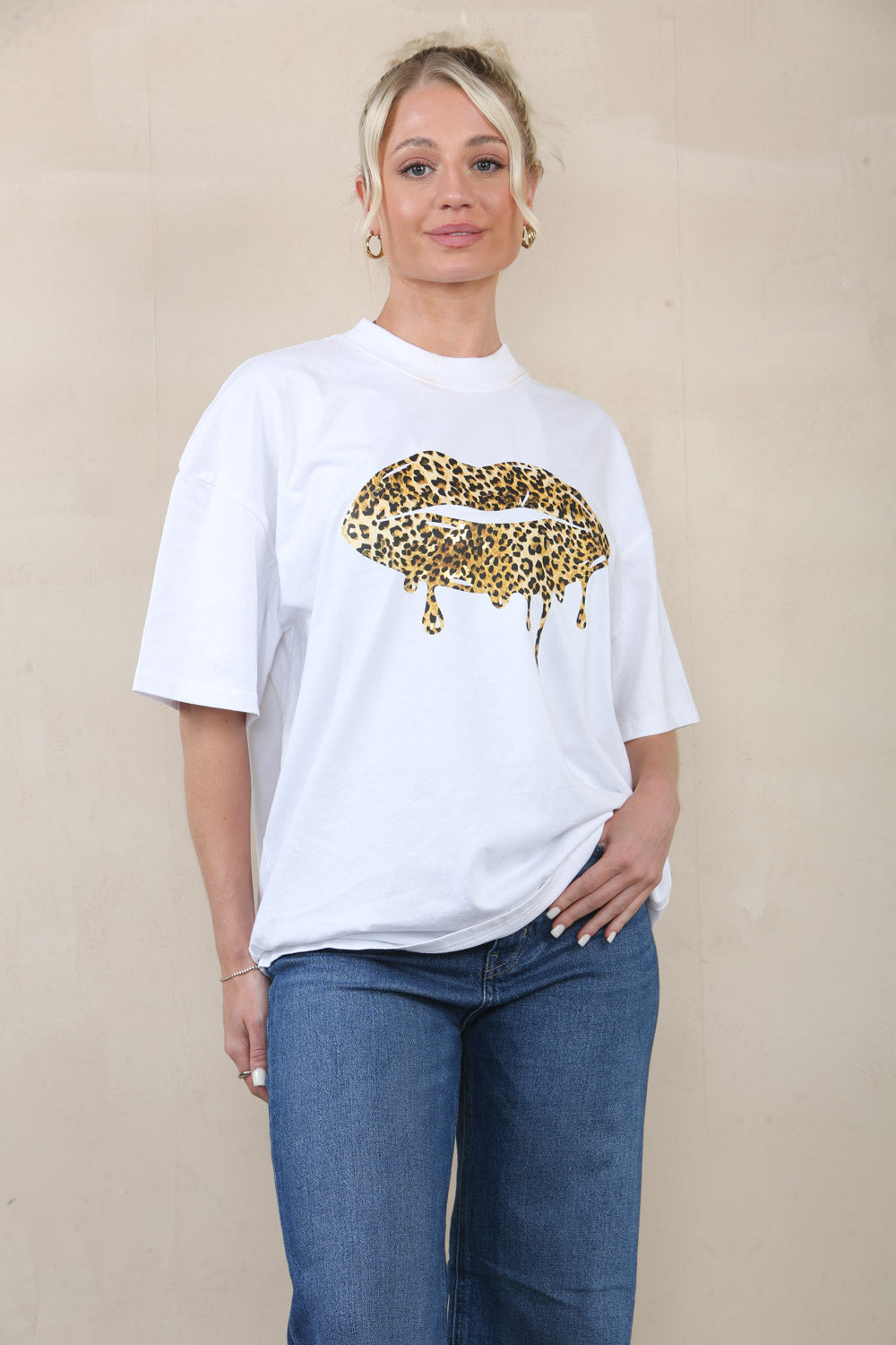 220GSM Oversize T-Shirt In Leopard Lips Foil Print